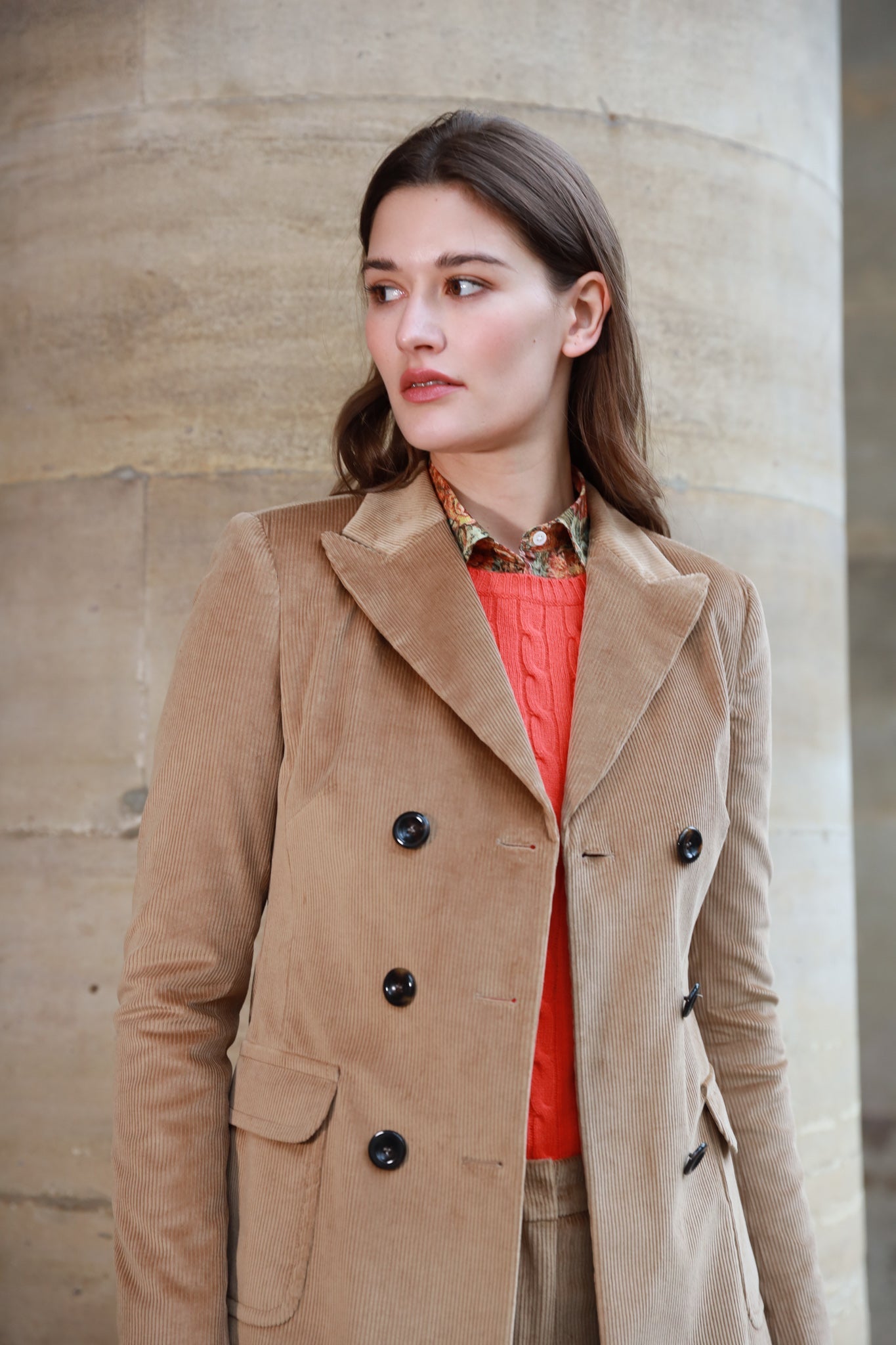 Manteau femme Emilie crois en velours Camel Curling x Duca Visconti