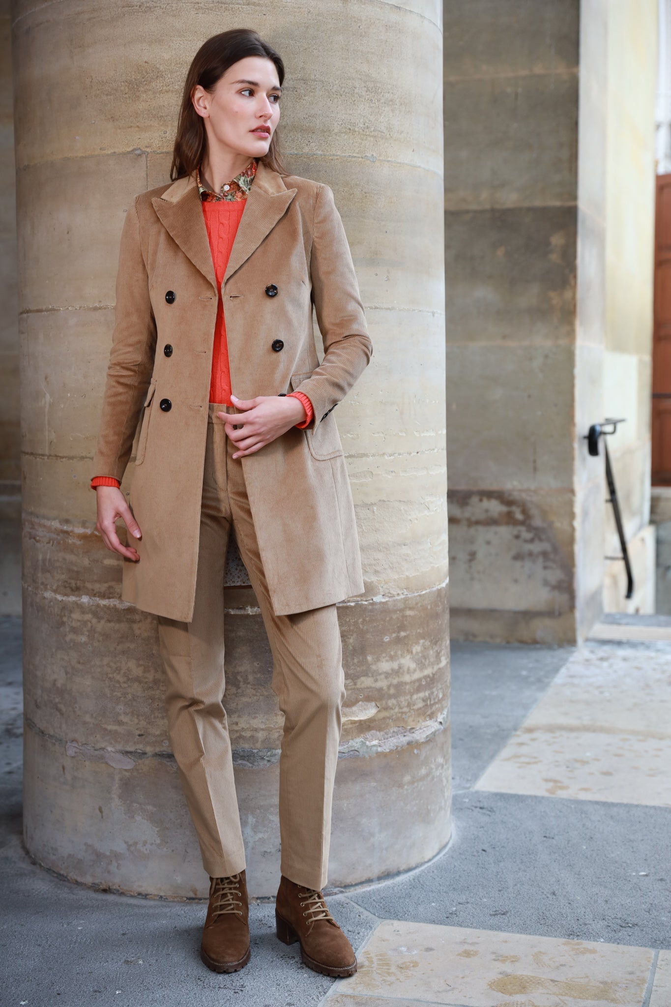 Manteau femme Emilie crois en velours Camel Curling x Duca Visconti