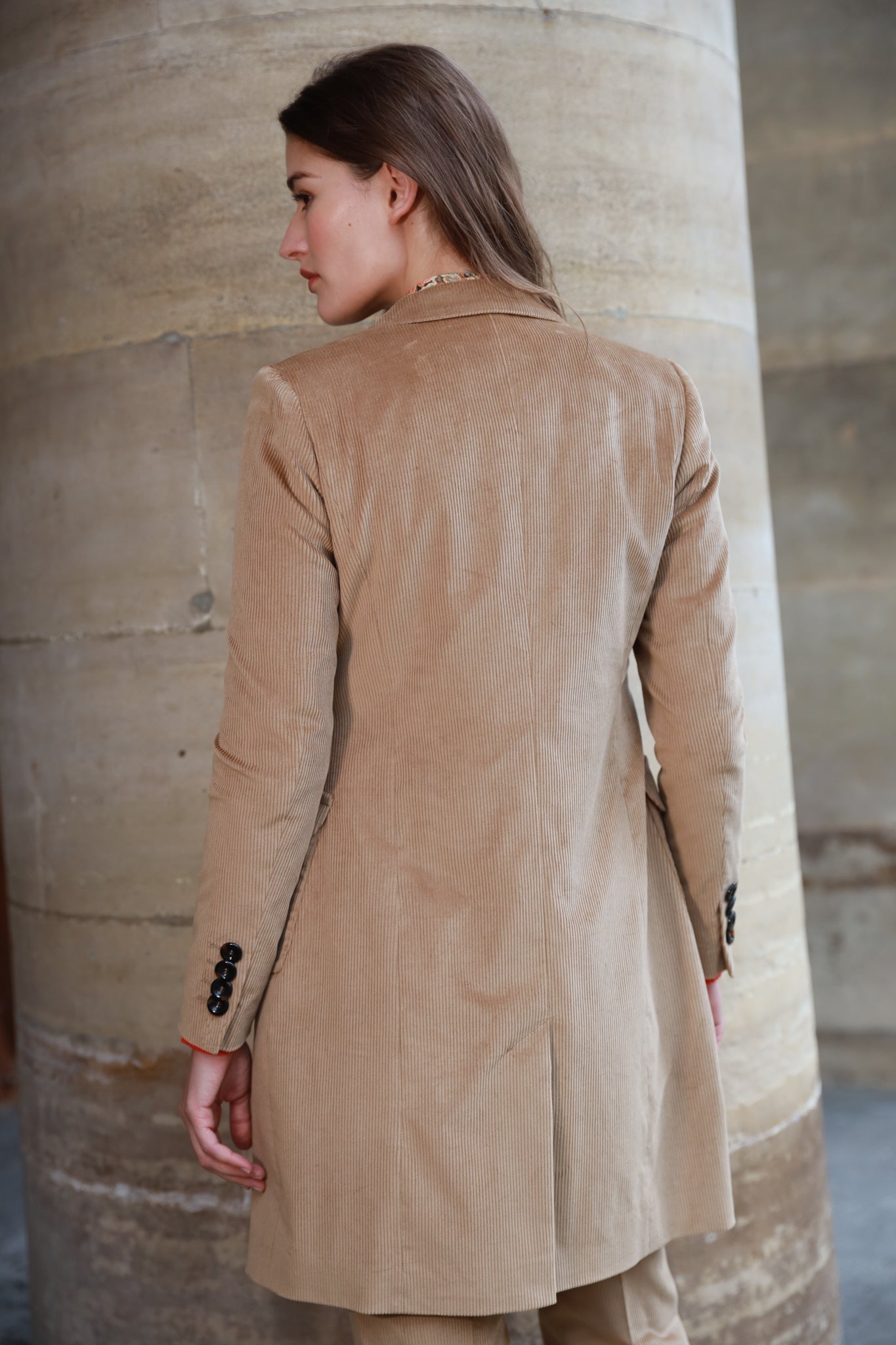 Manteau femme Emilie crois en velours Camel Curling x Duca Visconti