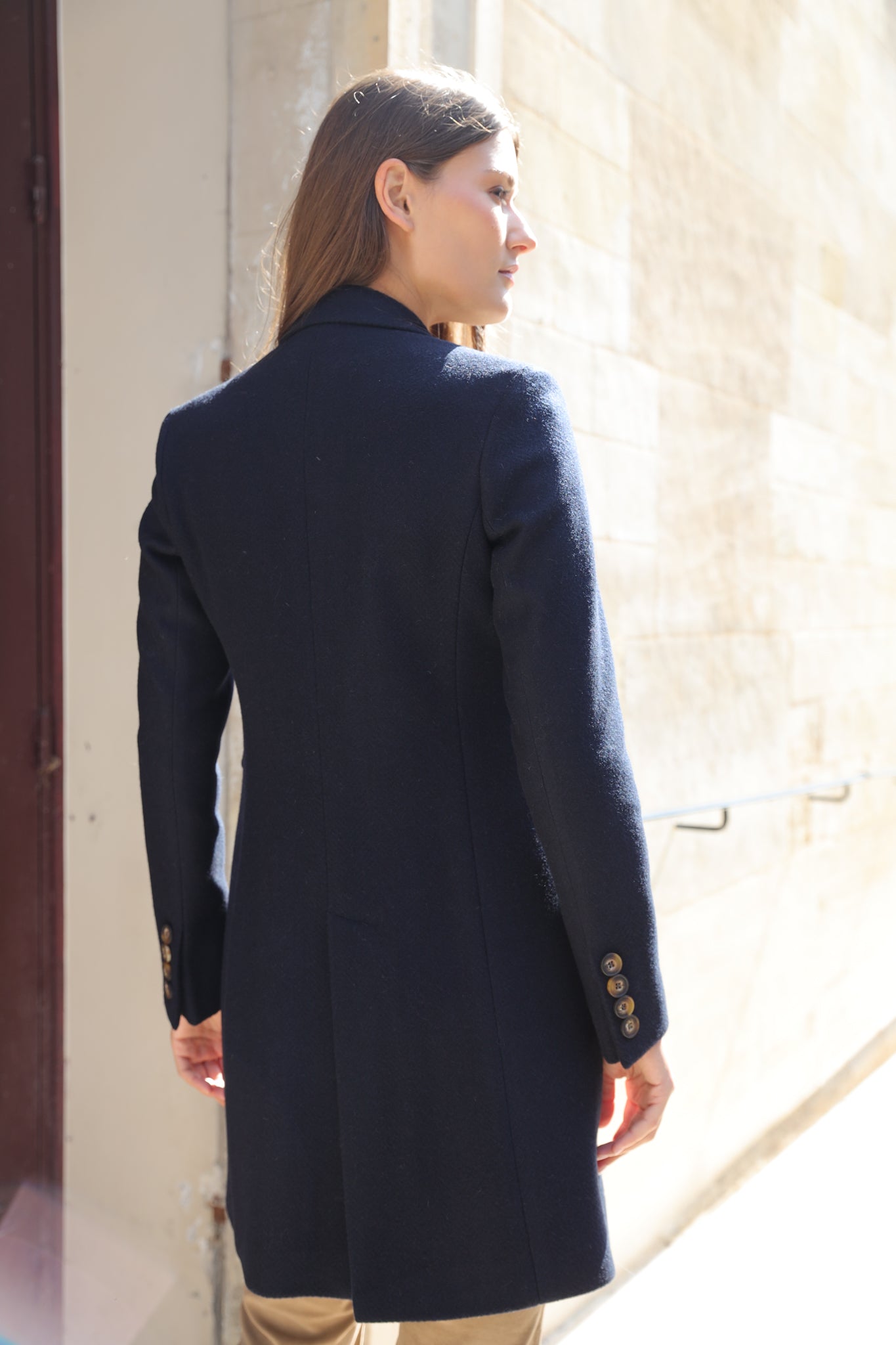 Manteau Jemma redingote 100% laine - Marine-MANTEAU FEMME-Curling-Paris