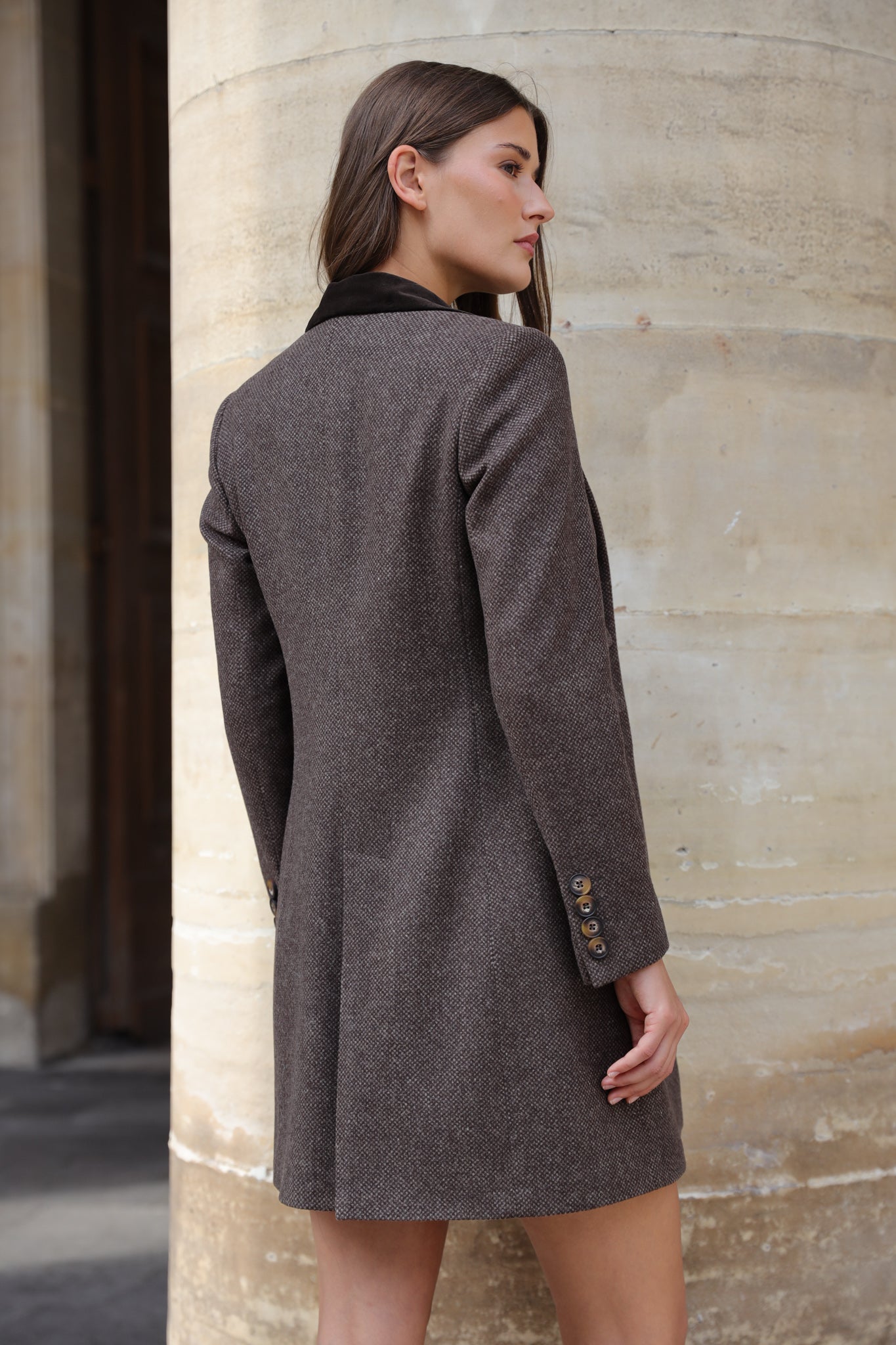 Manteau Jemma redingote 100% laine - Marron-MANTEAU FEMME-Curling-Paris