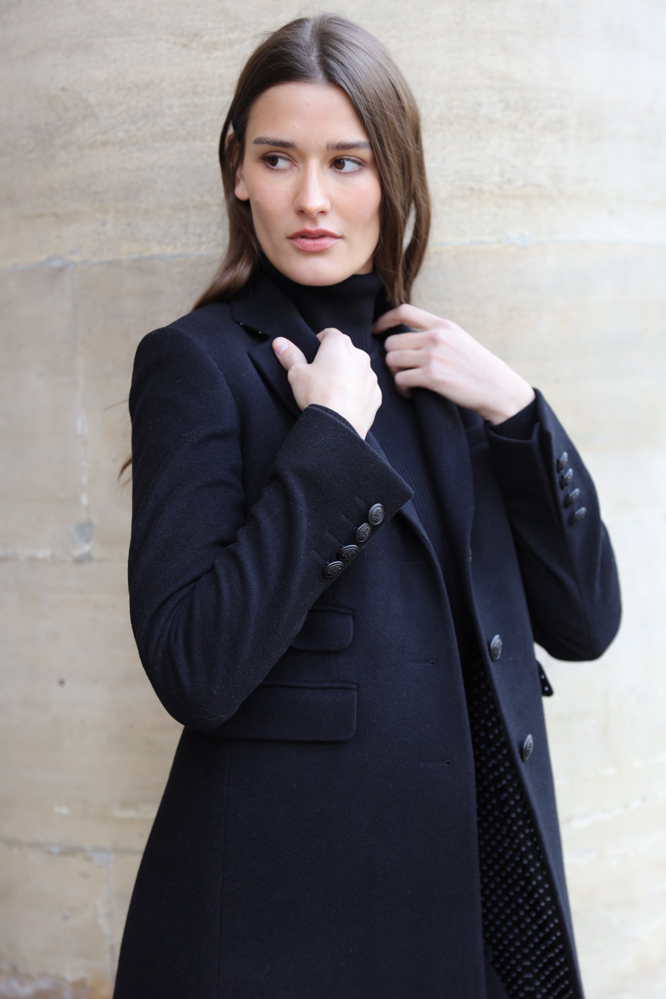 Manteau Jemma redingote en laine et cachemire - Noir-MANTEAU FEMME-Curling-Paris