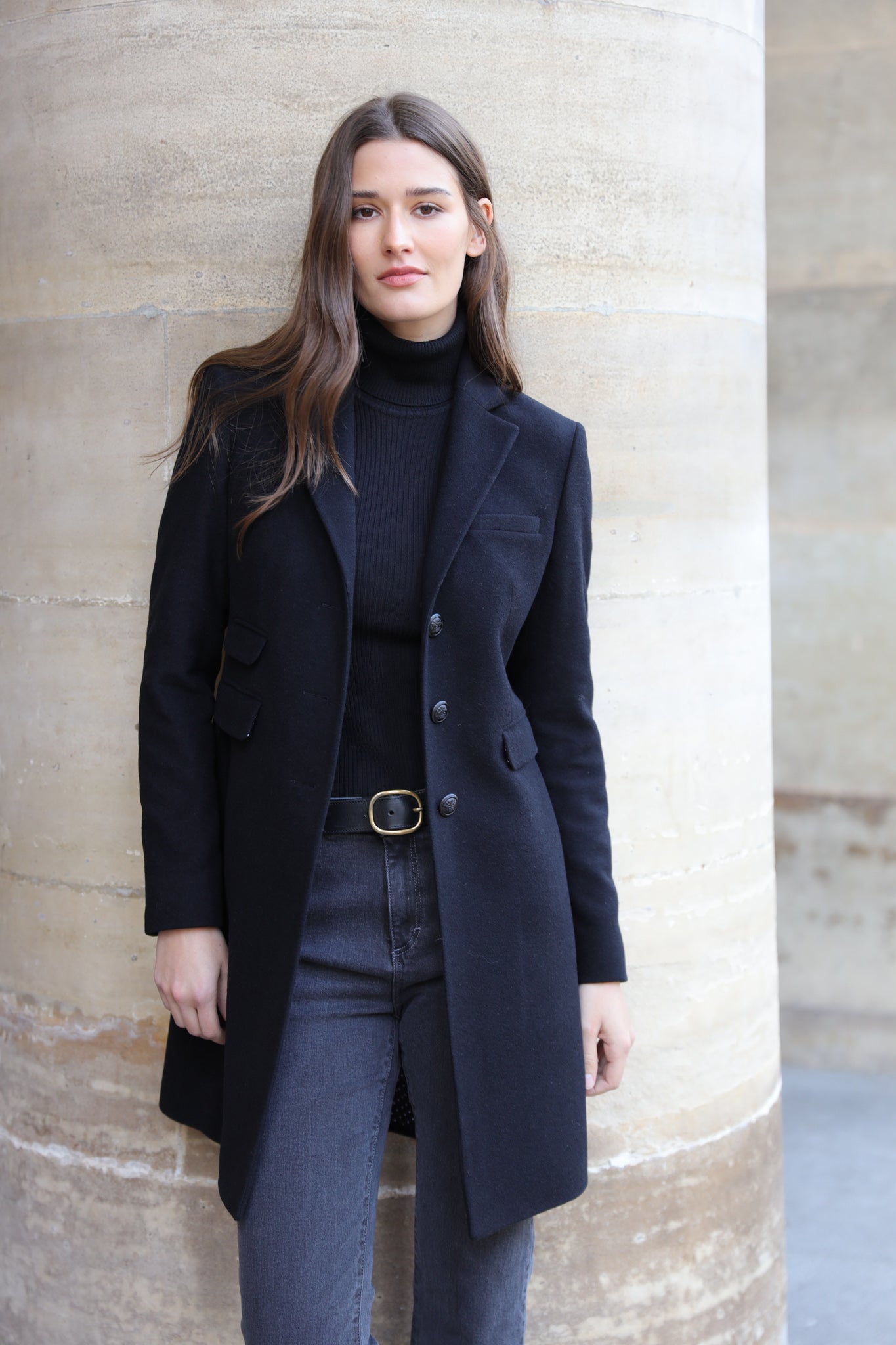 Manteau Jemma redingote en laine et cachemire - Noir-MANTEAU FEMME-Curling-Paris