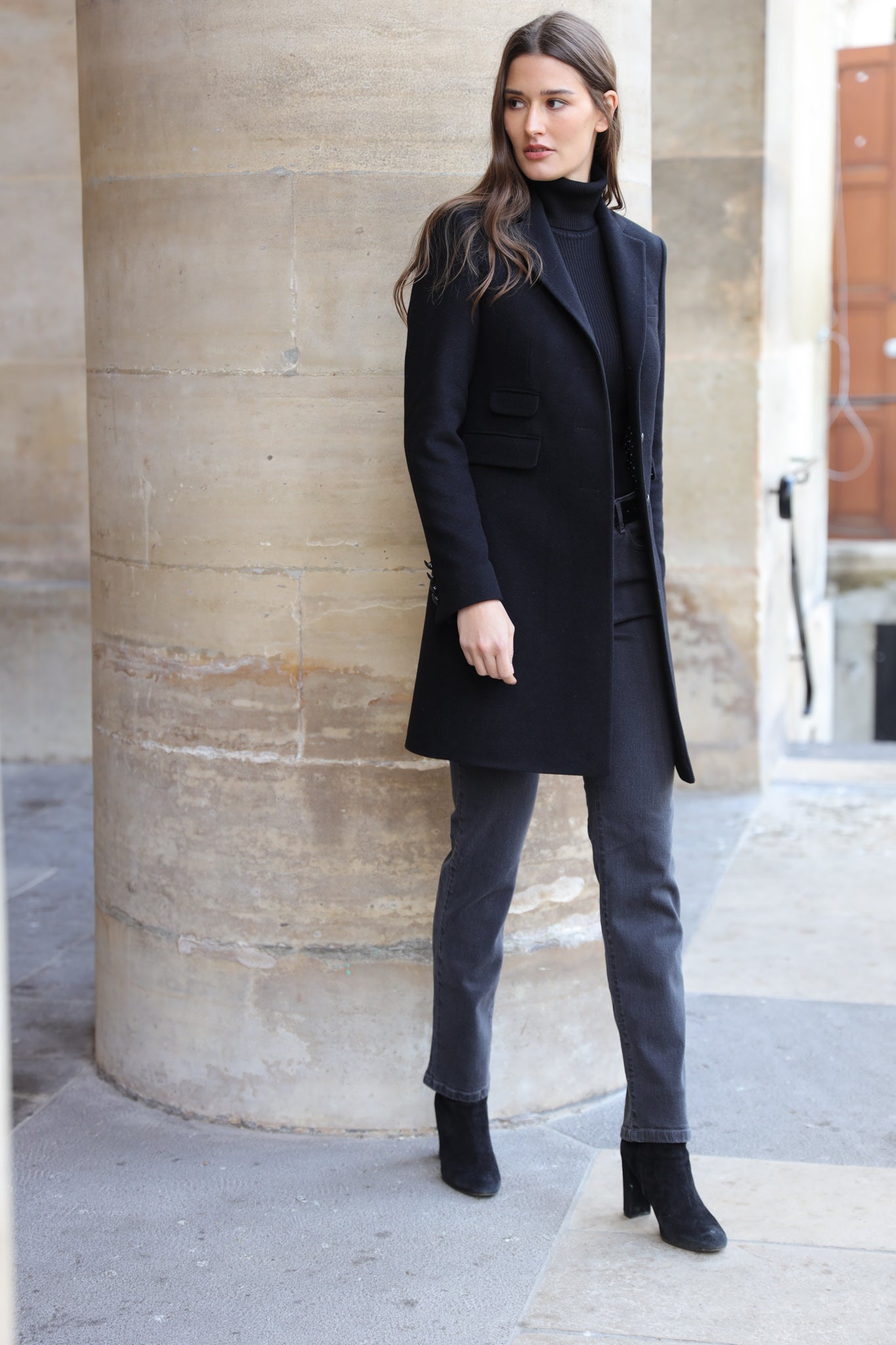 Manteau Jemma redingote en laine et cachemire - Noir-MANTEAU FEMME-Curling-Paris