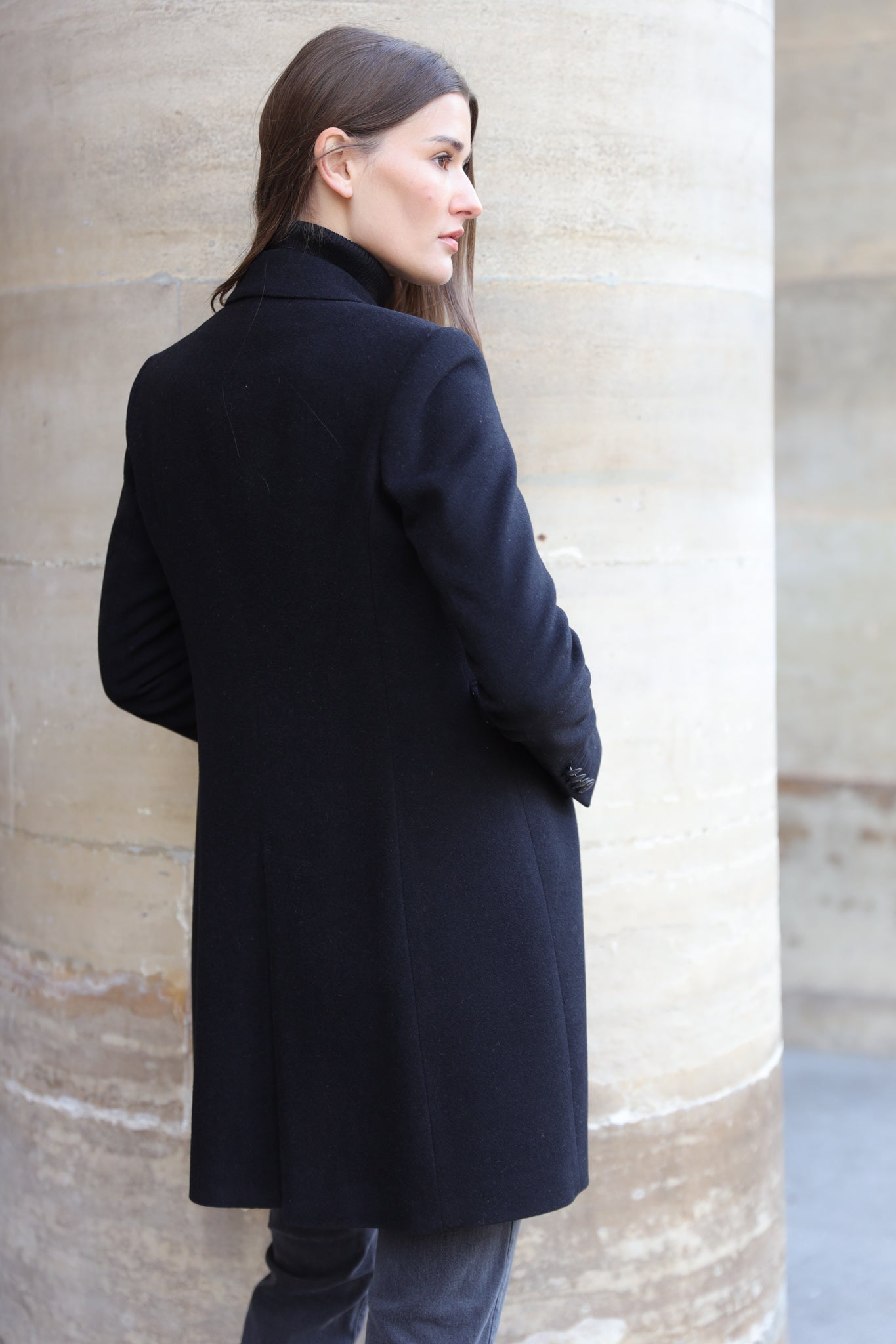 Manteau Jemma redingote en laine et cachemire - Noir-MANTEAU FEMME-Curling-Paris