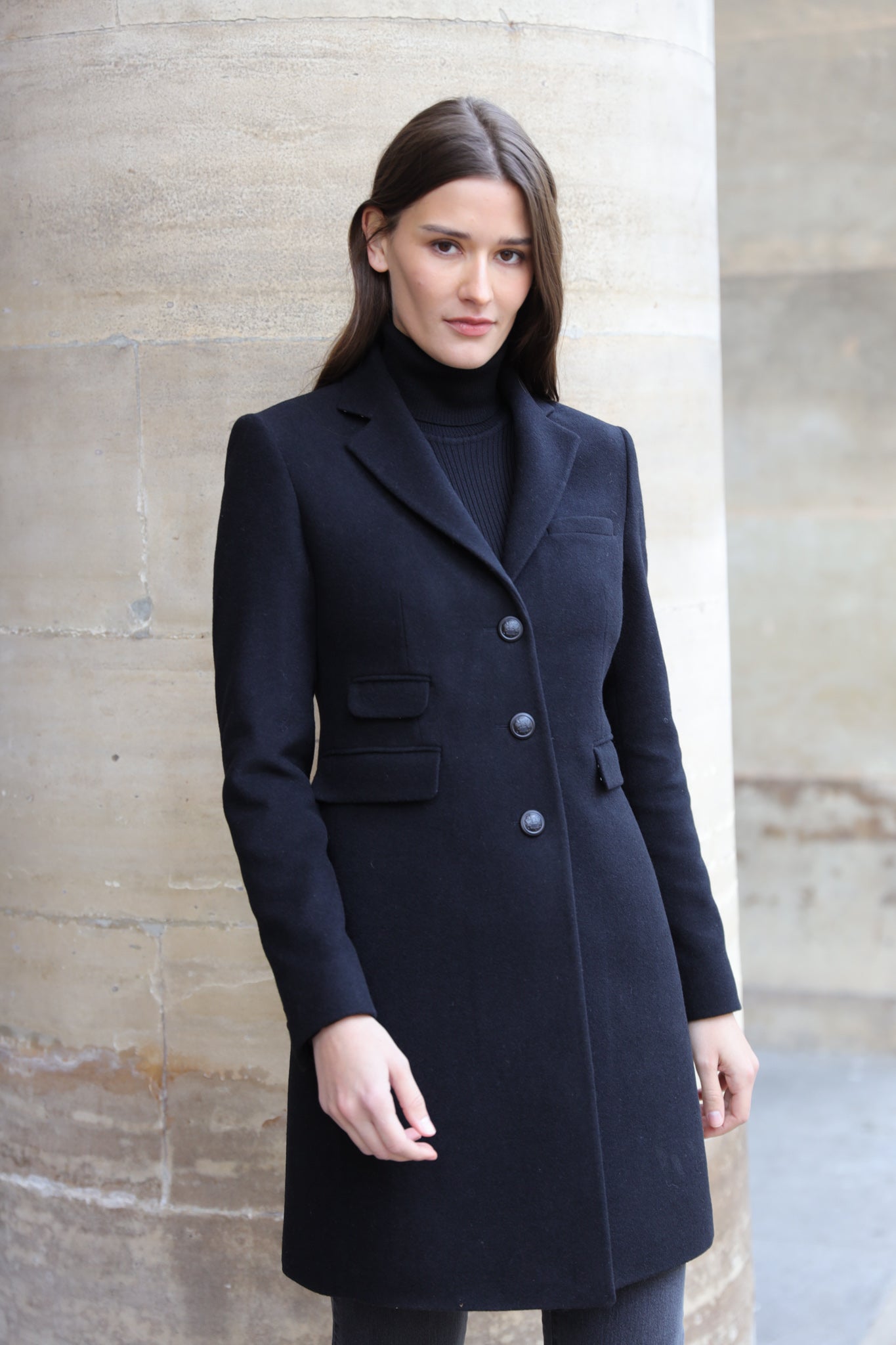 Manteau Jemma redingote en laine et cachemire - Noir-MANTEAU FEMME-Curling-Paris