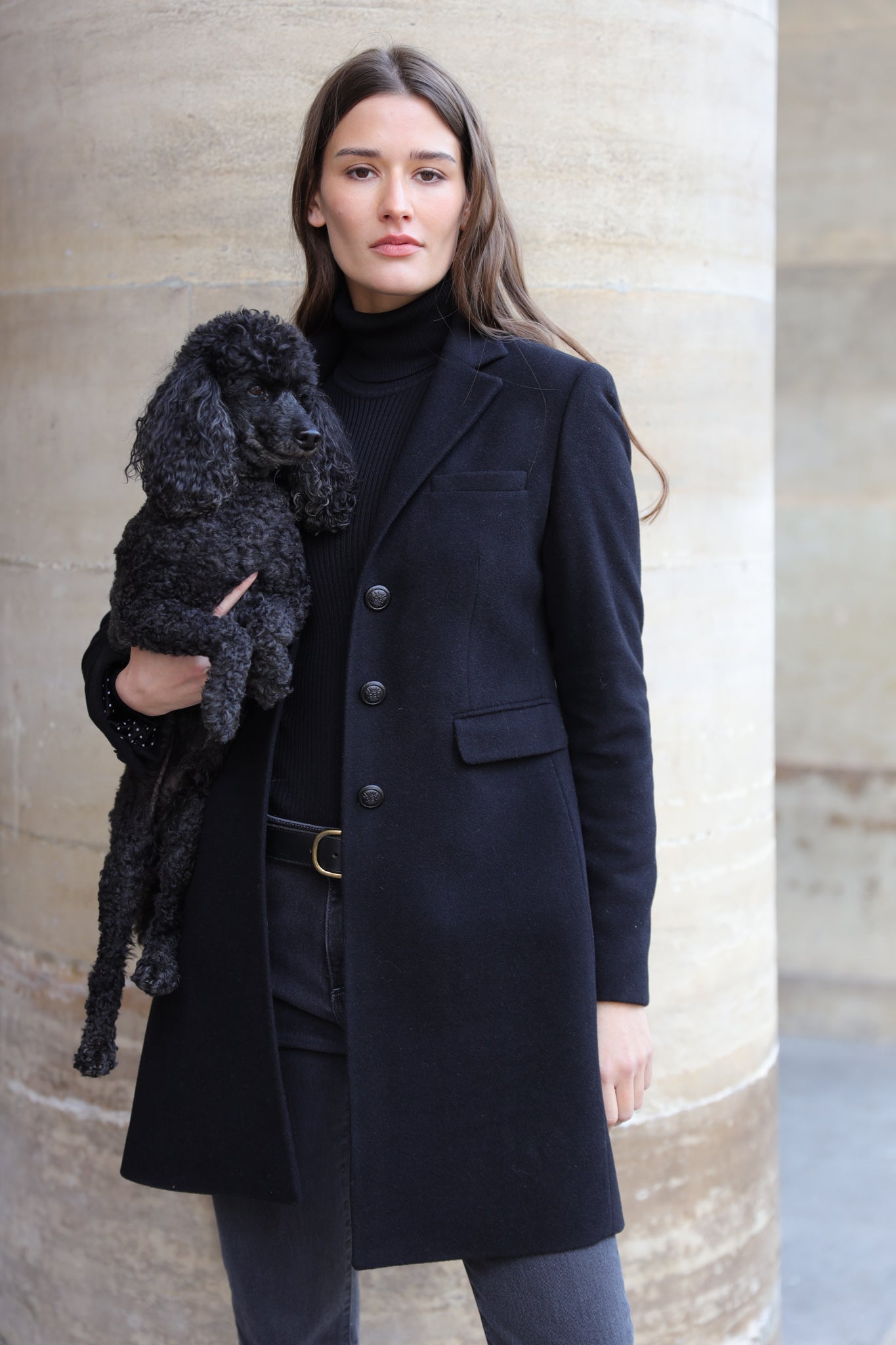 Manteau Jemma redingote en laine et cachemire - Noir-MANTEAU FEMME-Curling-Paris