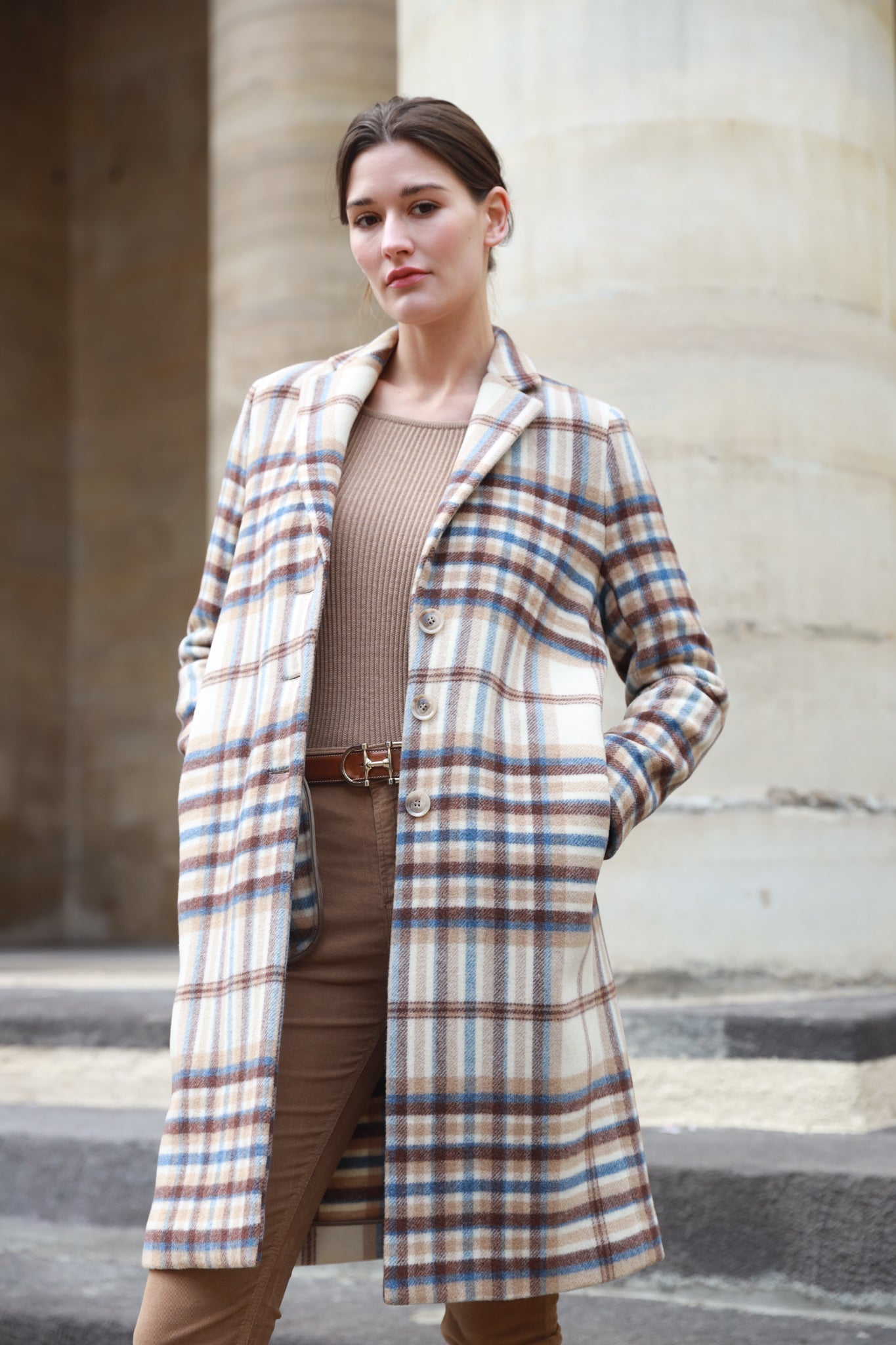 Manteau Léontine en Laine - Carreaux marron-MANTEAU FEMME-Curling-Paris