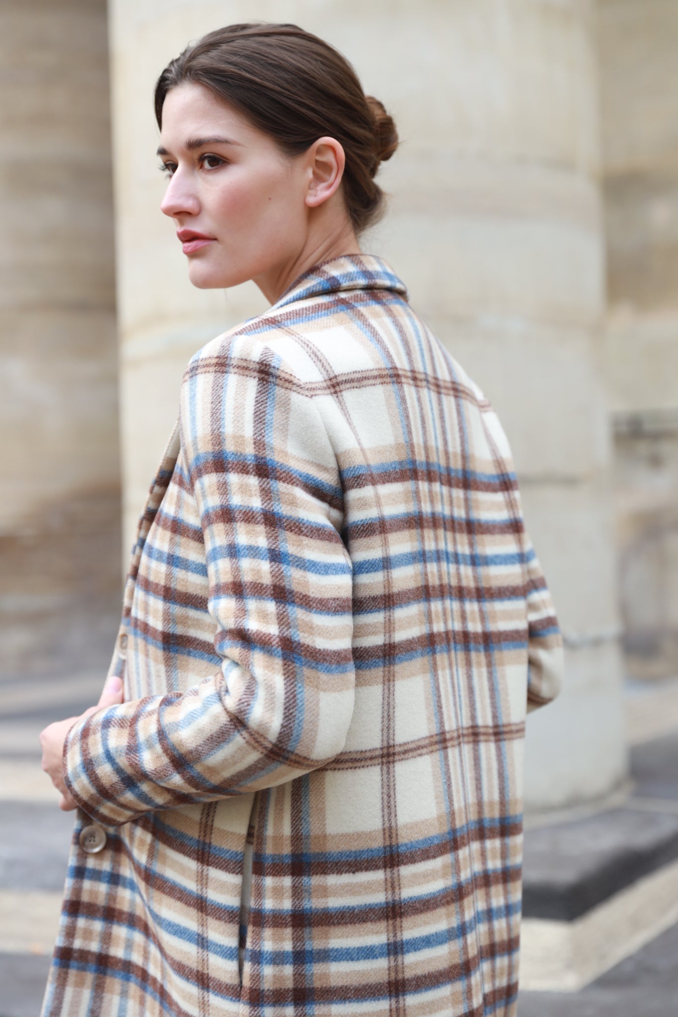 Manteau Léontine en Laine - Carreaux marron-MANTEAU FEMME-Curling-Paris