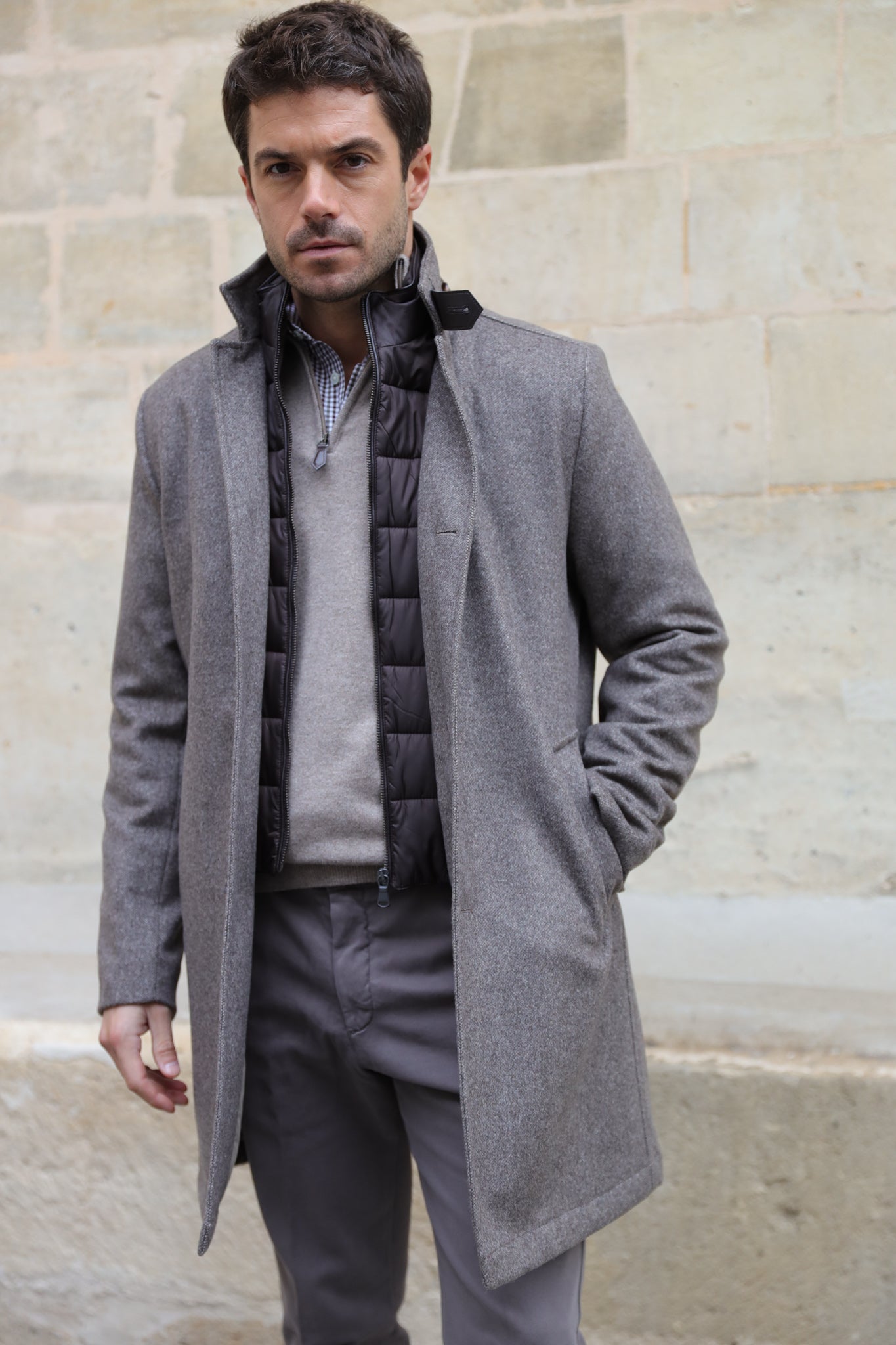 Manteau Windsor en laine & cachemire - Vison-MANTEAU HOMME-Curling-Paris