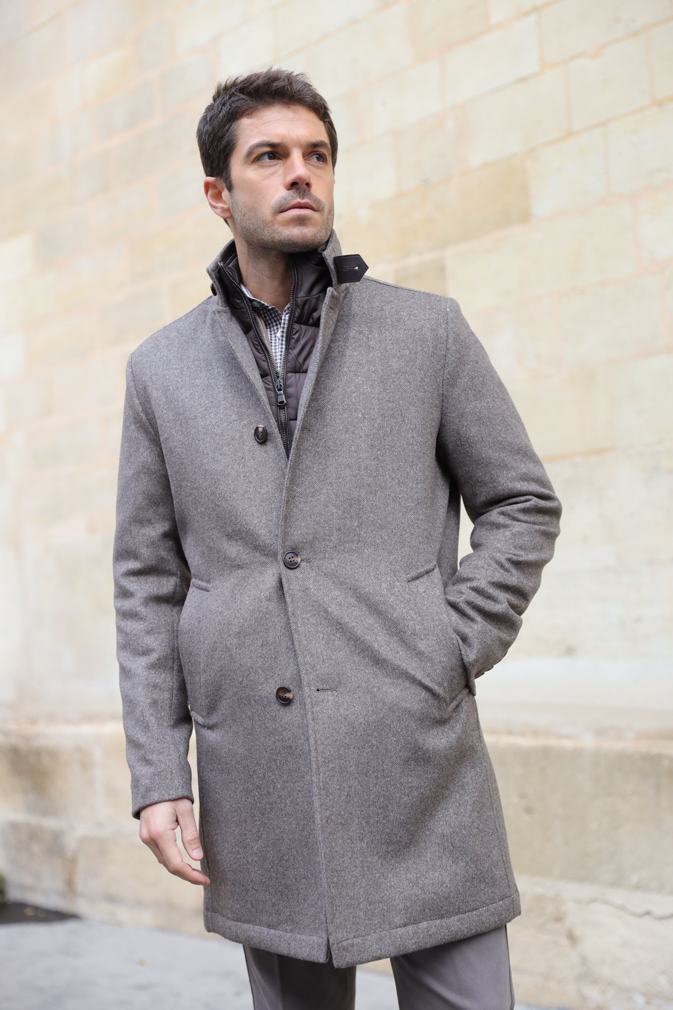 Manteau Windsor en laine & cachemire - Vison-MANTEAU HOMME-Curling-Paris