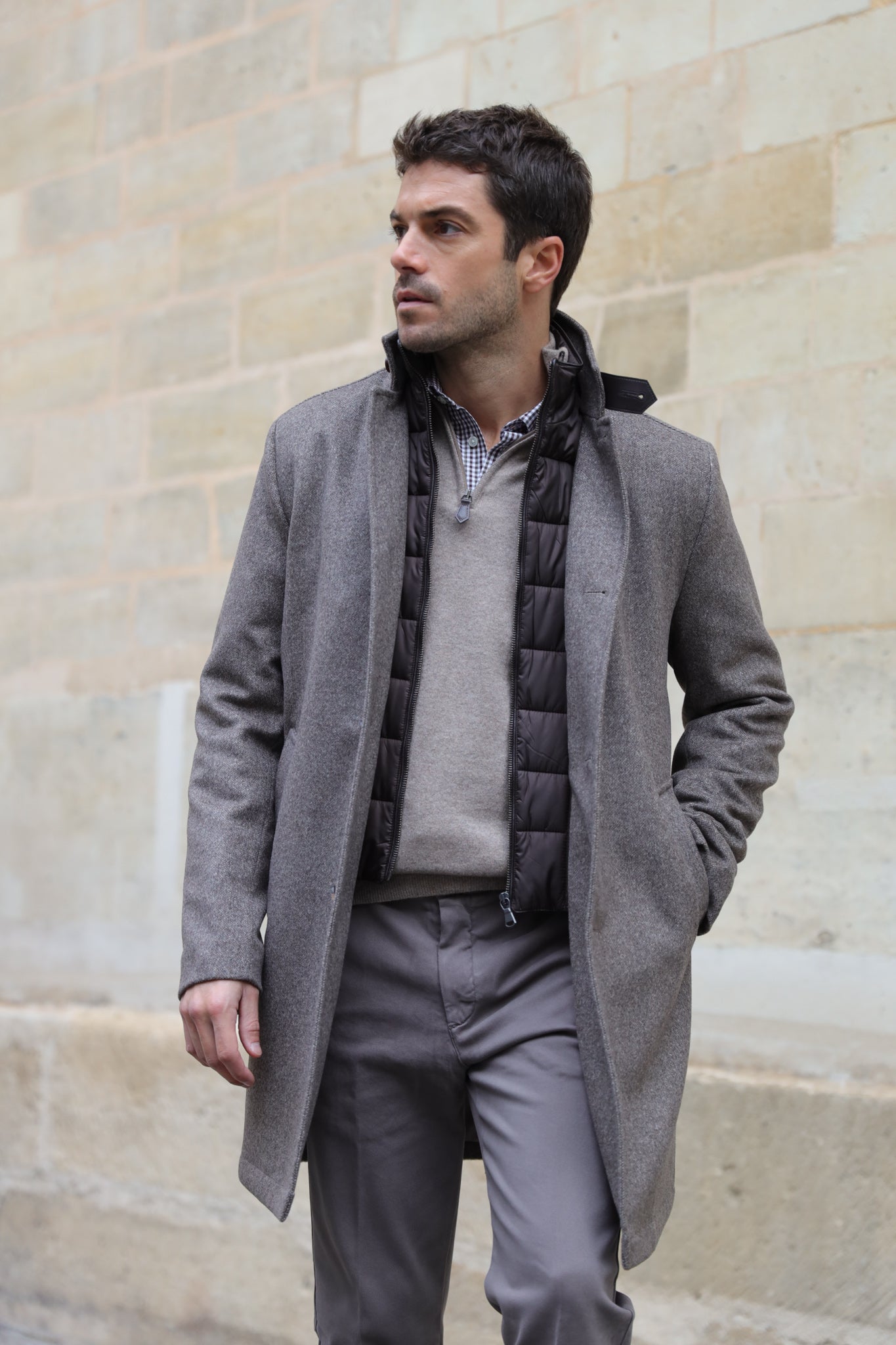 Manteau Windsor en laine & cachemire - Vison-MANTEAU HOMME-Curling-Paris