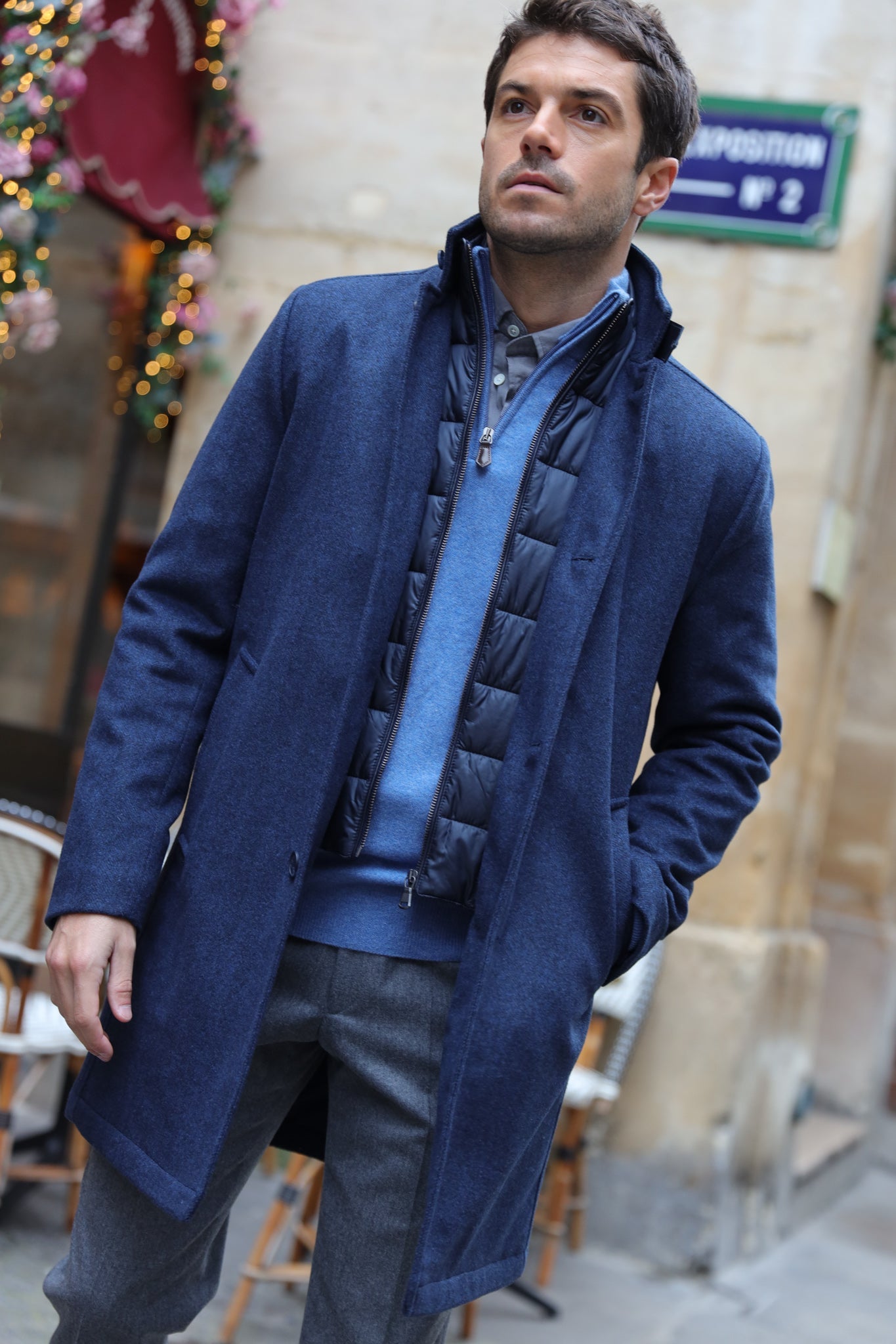 Manteau Windsor en laine & cachemire - chevron bleu-MANTEAU HOMME-Curling-Paris