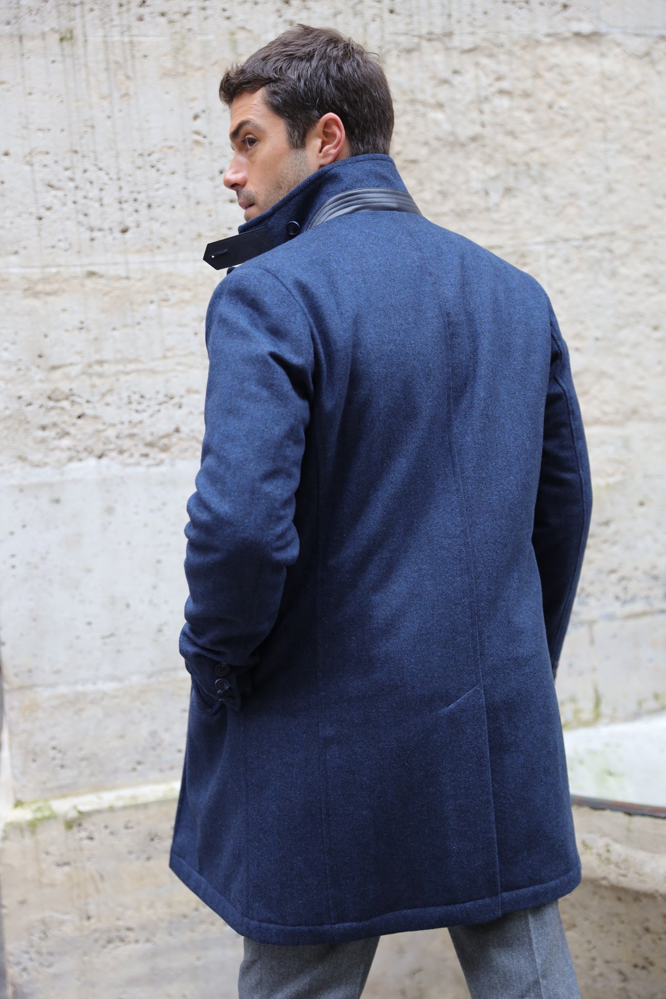 Manteau Windsor en laine & cachemire - chevron bleu-MANTEAU HOMME-Curling-Paris