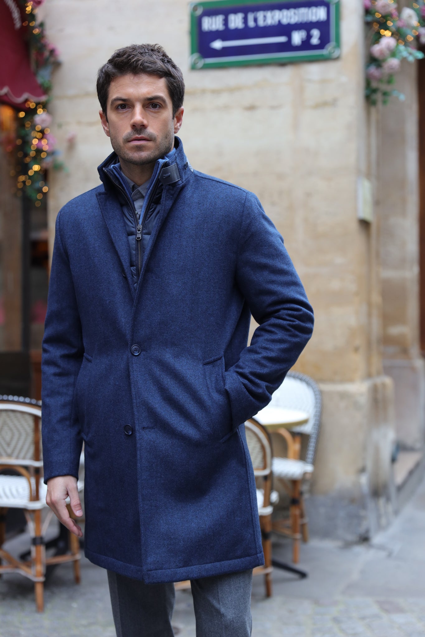 Manteau Windsor en laine & cachemire - chevron bleu-MANTEAU HOMME-Curling-Paris