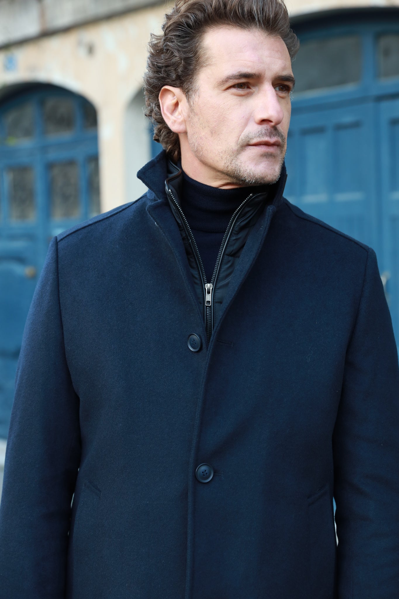 Manteau Windsor en laine & cachemire - marine-MANTEAU HOMME-Curling-Paris