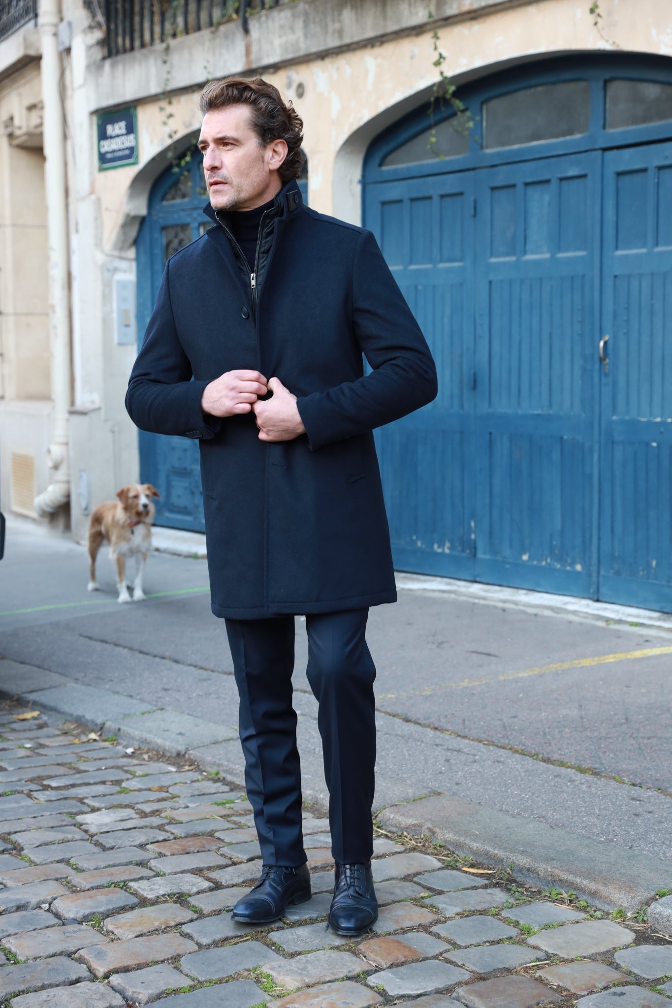 Manteau Windsor en laine & cachemire - marine-MANTEAU HOMME-Curling-Paris