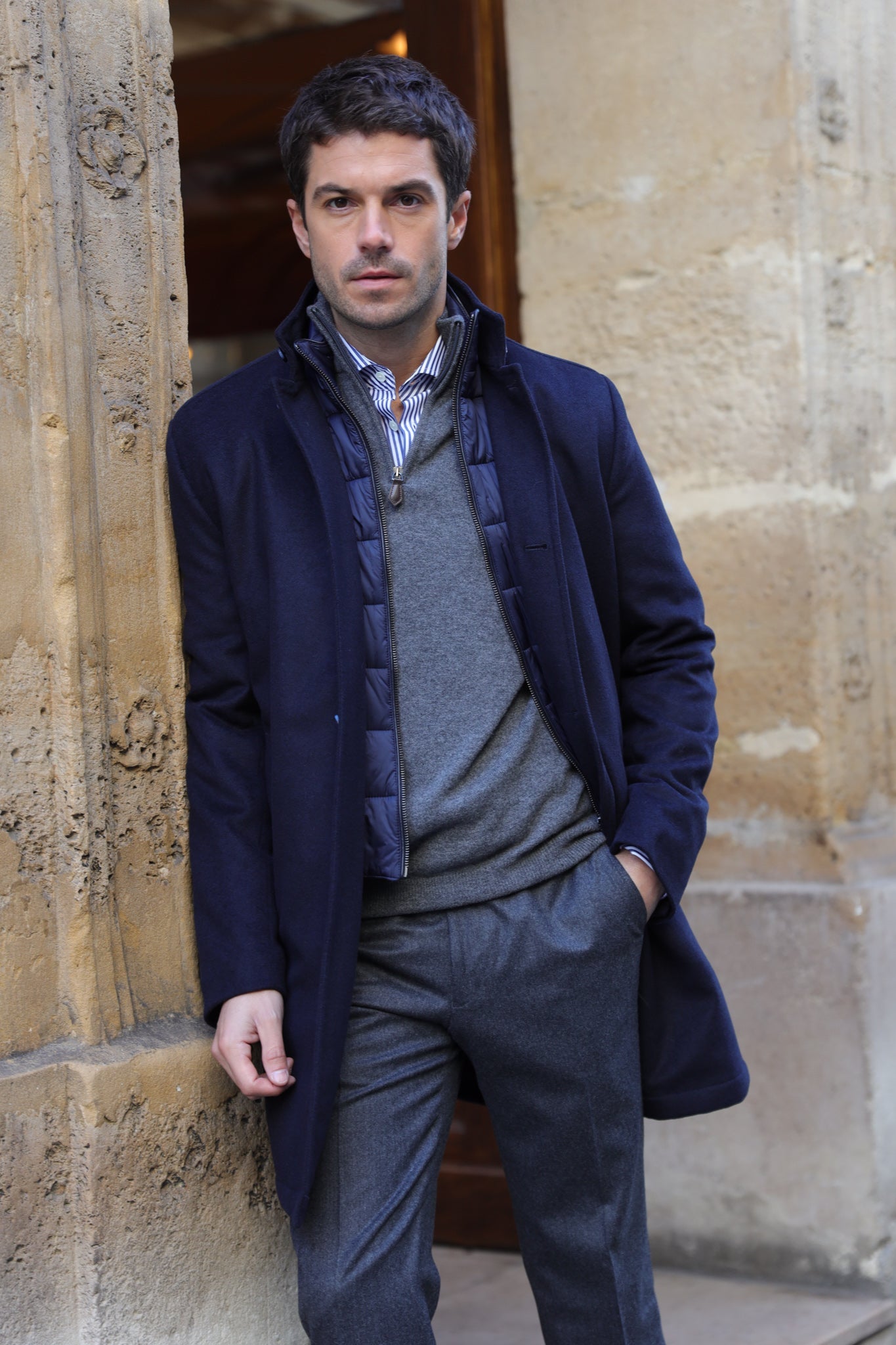 Manteau Windsor en laine & cachemire - marine-MANTEAU HOMME-Curling-Paris