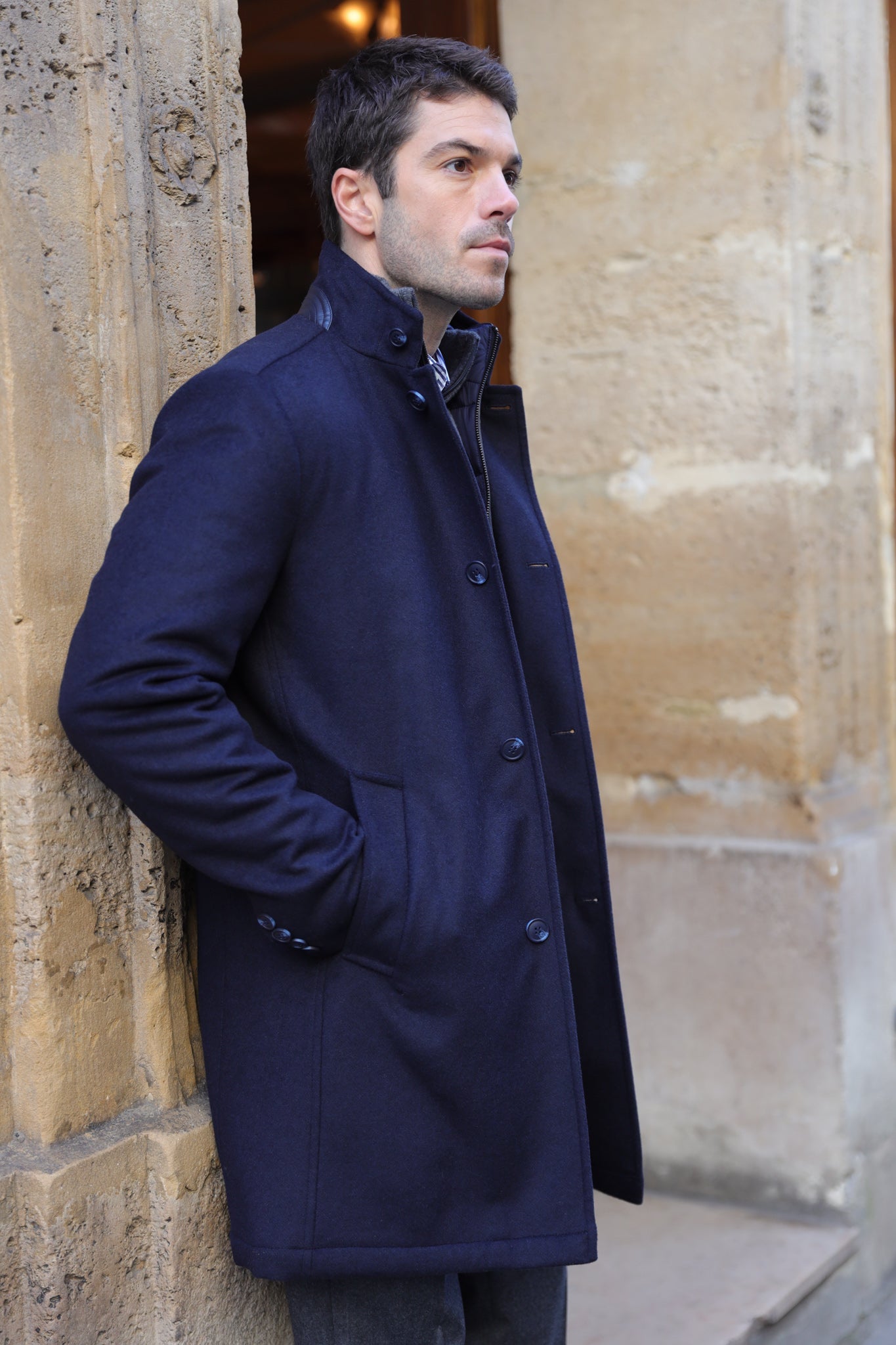 Manteau Windsor en laine & cachemire - marine-MANTEAU HOMME-Curling-Paris