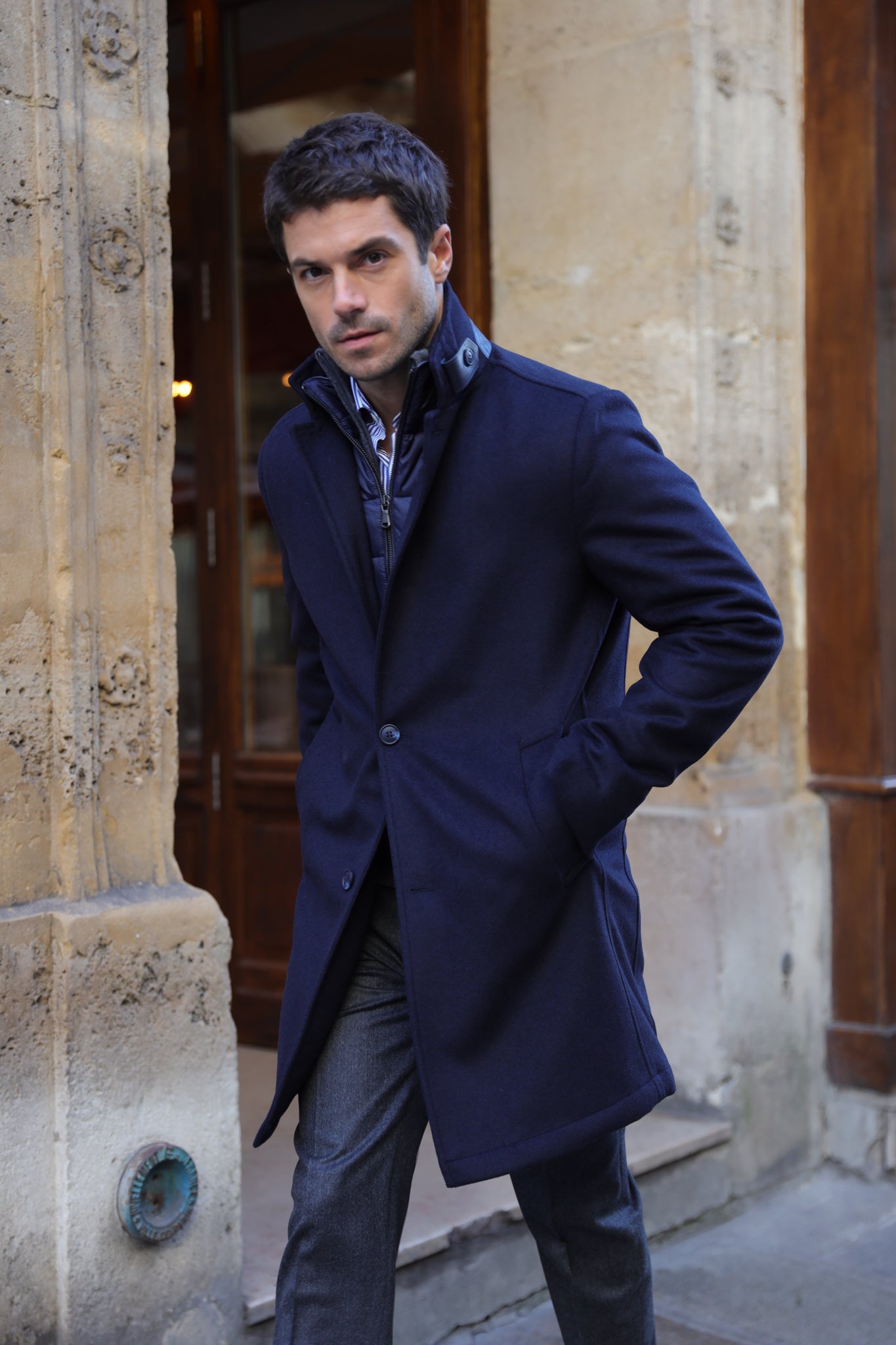 Manteau Windsor en laine & cachemire - marine-MANTEAU HOMME-Curling-Paris