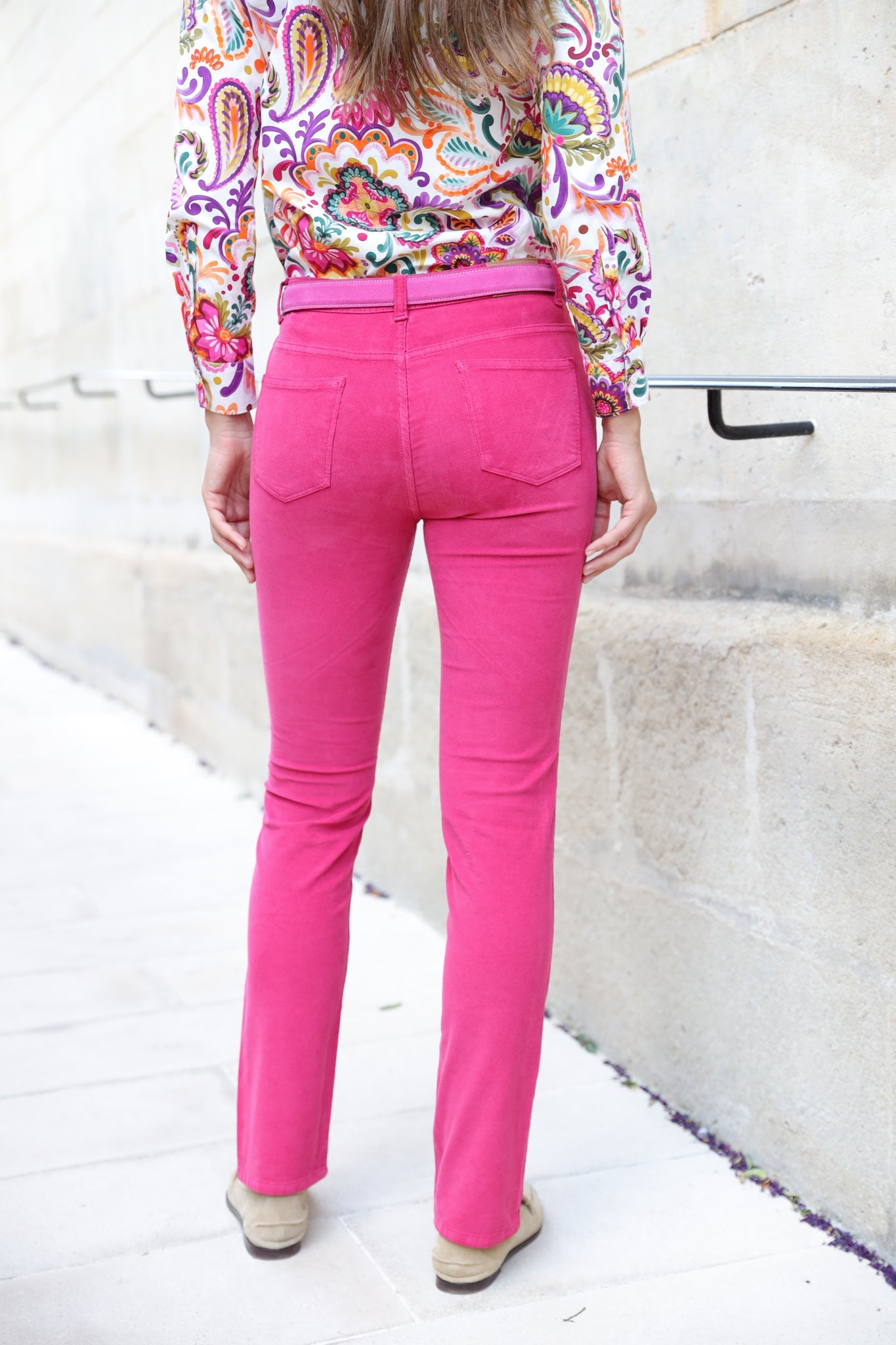 Pantalon Josh en velours milleraies stretch - Fuchsia-PANTALON FEMME-Curling-Paris