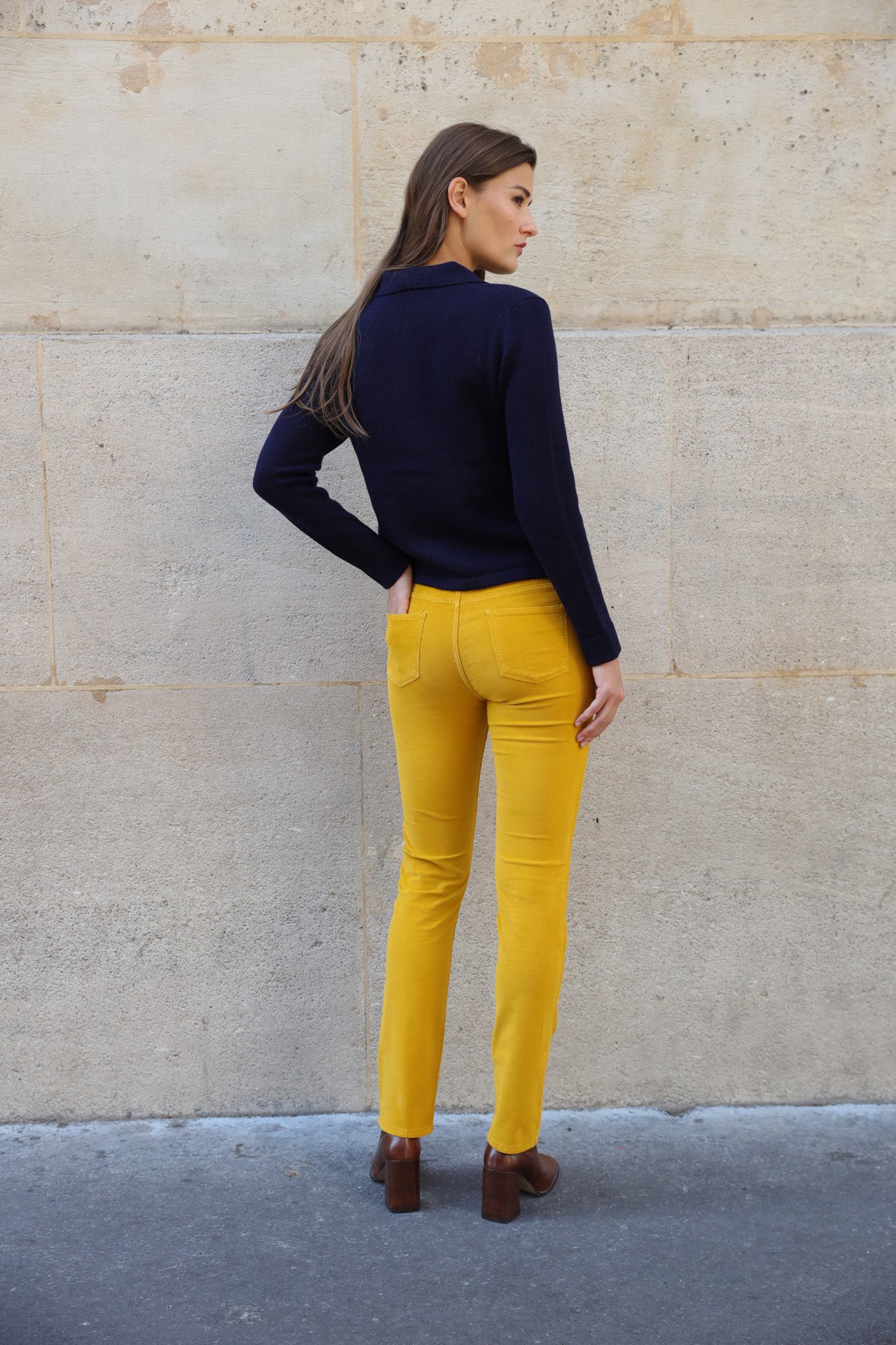 Pantalon Josh en velours milleraies stretch - Jaune-PANTALON FEMME-Curling-Paris