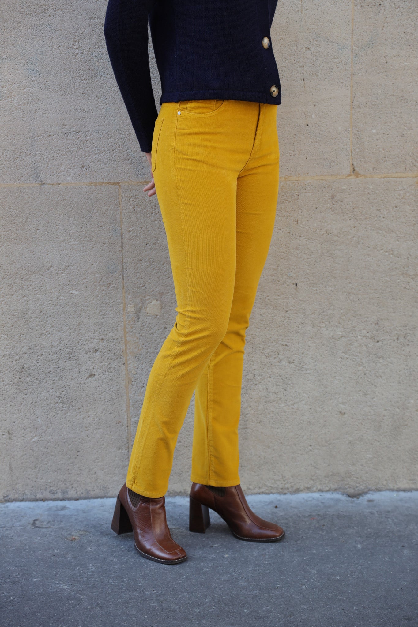 Pantalon Josh en velours milleraies stretch - Jaune-PANTALON FEMME-Curling-Paris