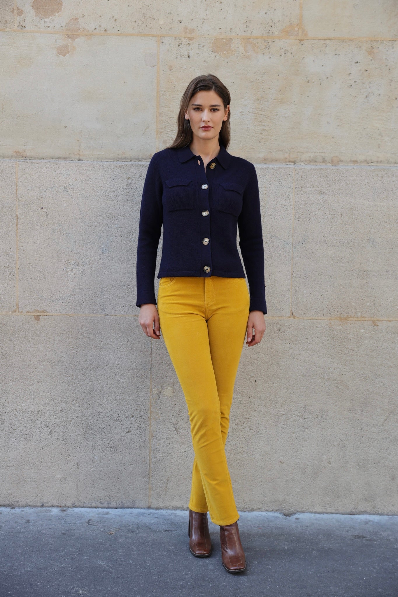 Pantalon Josh en velours milleraies stretch - Jaune-PANTALON FEMME-Curling-Paris