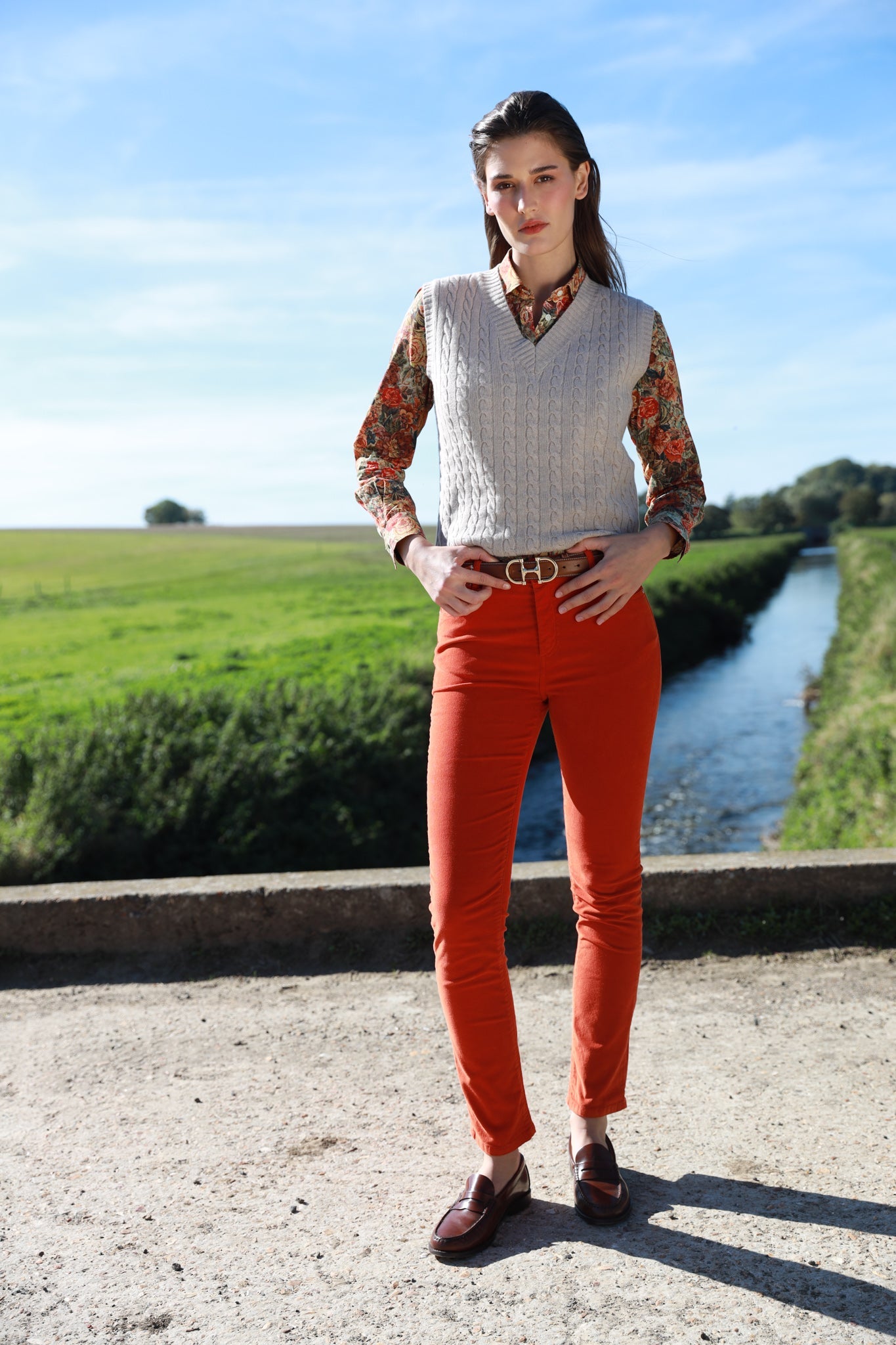 Pantalon Josh en velours milleraies stretch - Orange-PANTALON FEMME-Curling-Paris