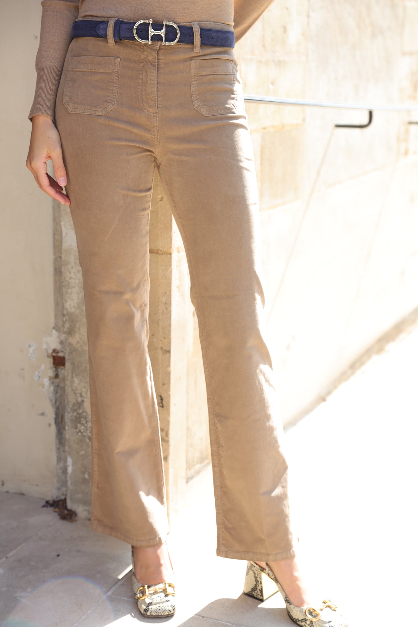 Pantalon Oscar en velours milleraies stretch - Camel-PANTALON FEMME-Curling-Paris