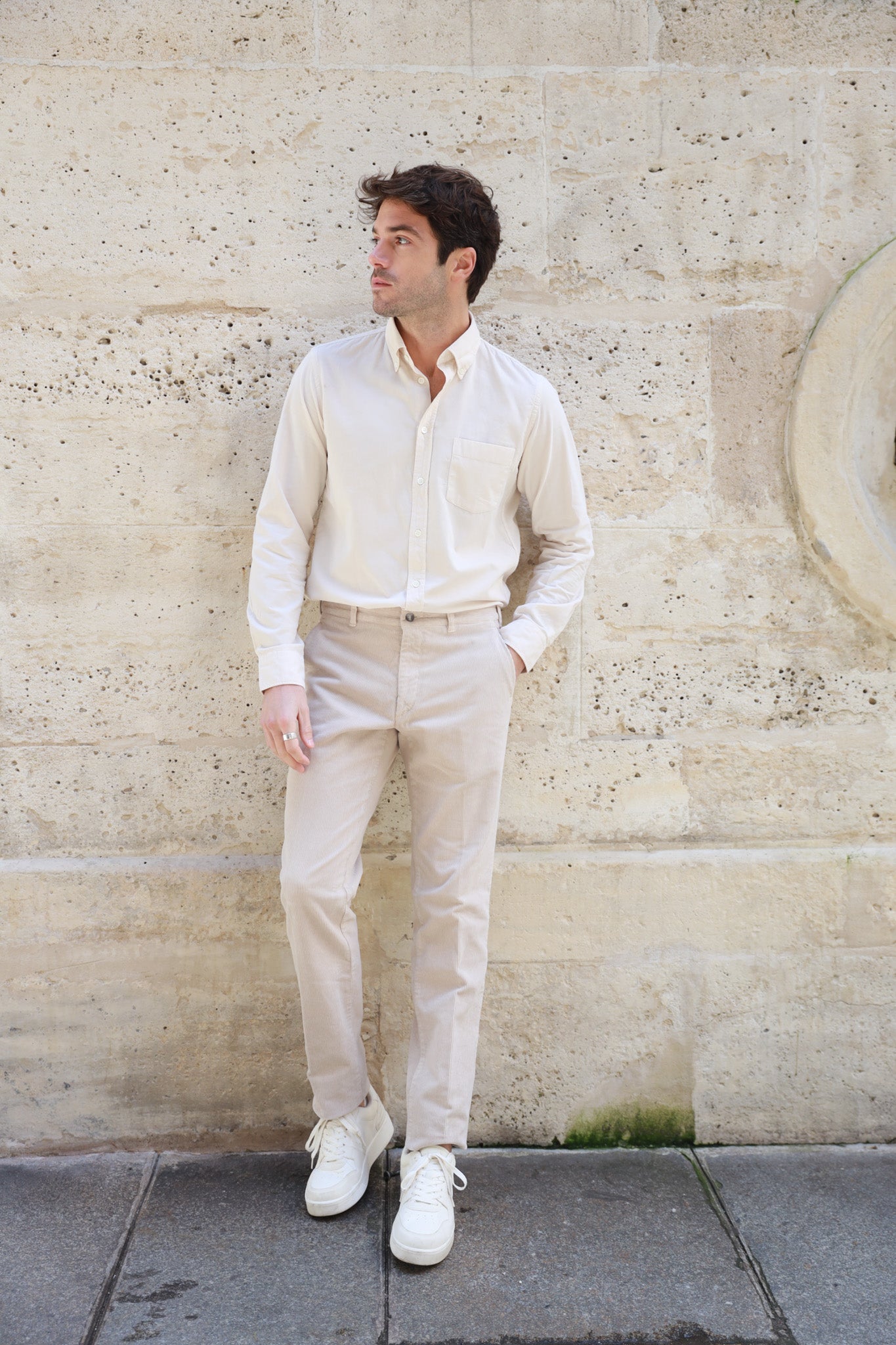 Pantalon velour cotelé online beige