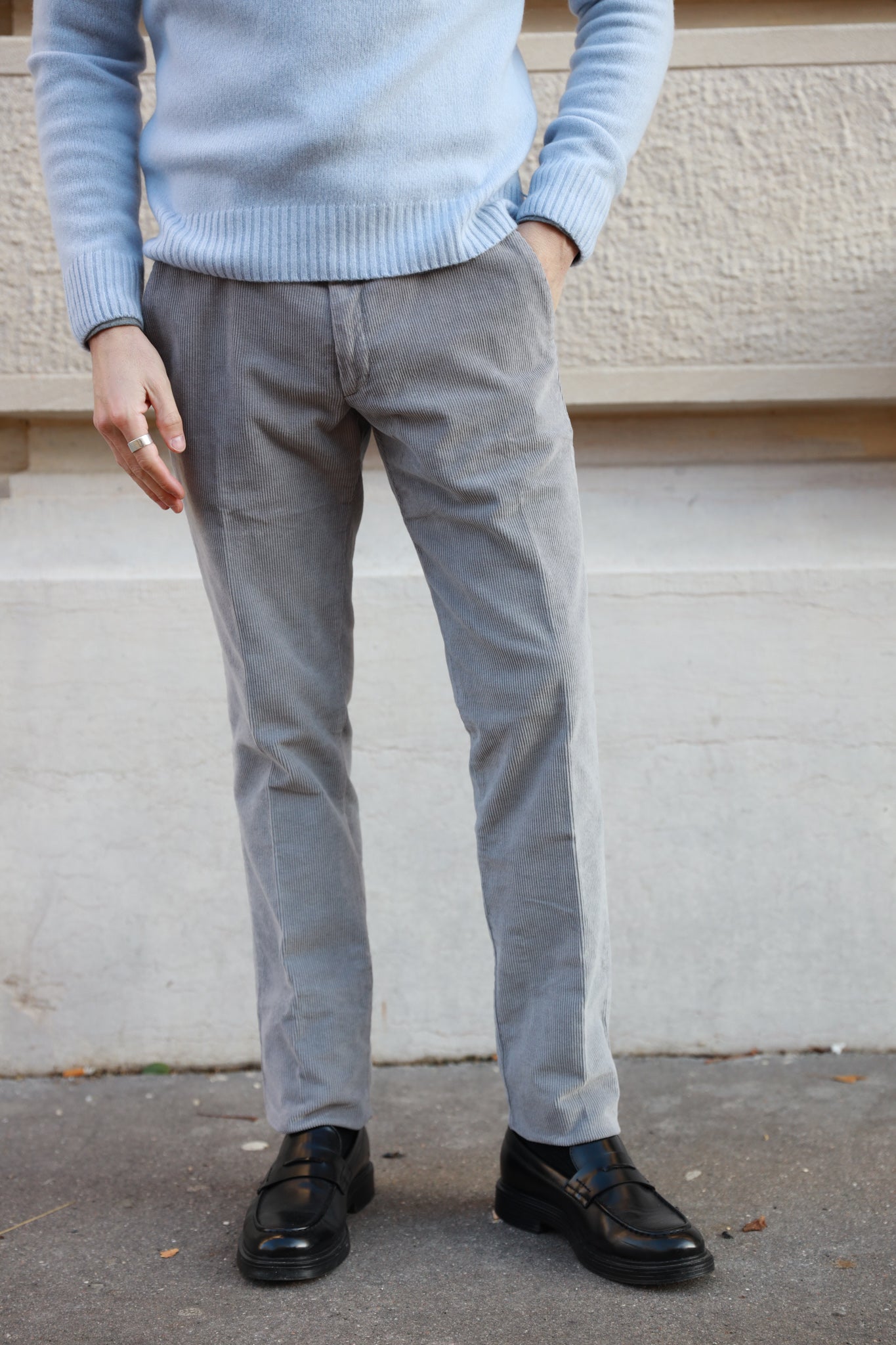 Pantalon velours best sale gris homme