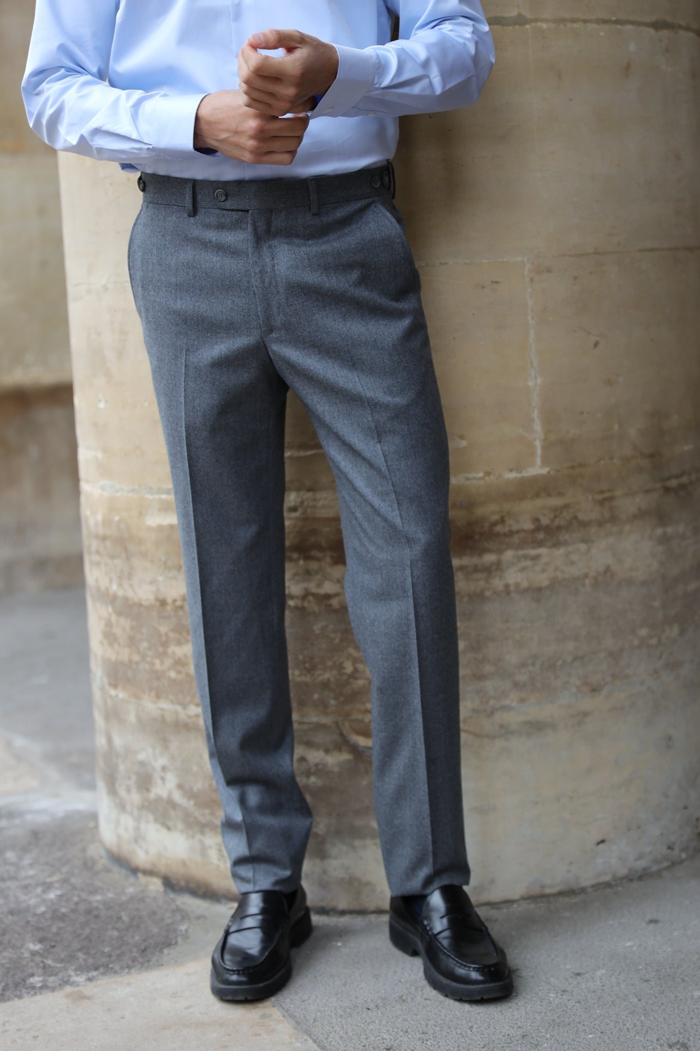 Pantalon Segal en flanelle de laine Super 120'S - Gris clair-PANTALON HOMME-Curling-Paris