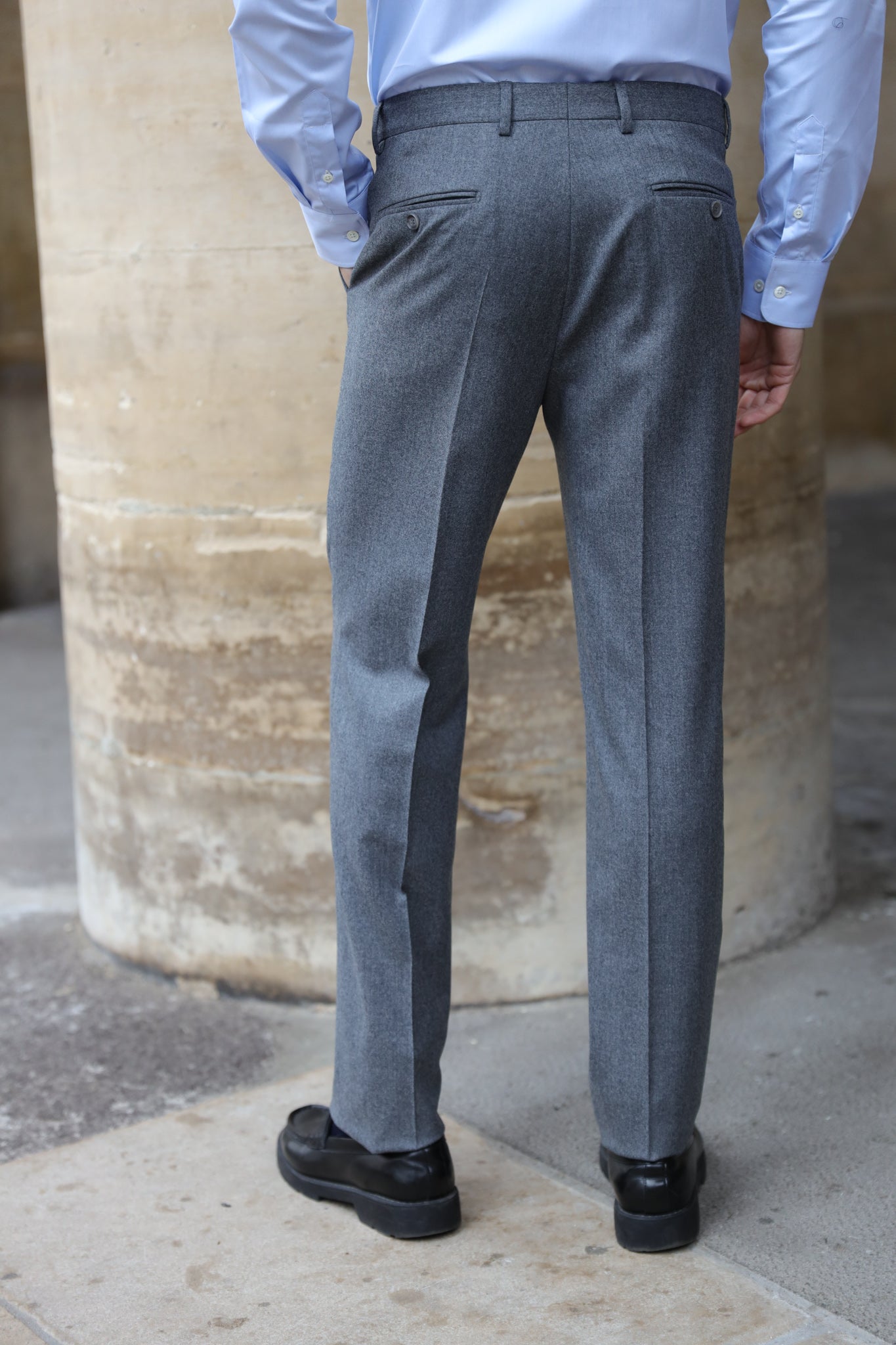 Pantalon Segal en flanelle de laine Super 120'S - Gris clair-PANTALON HOMME-Curling-Paris