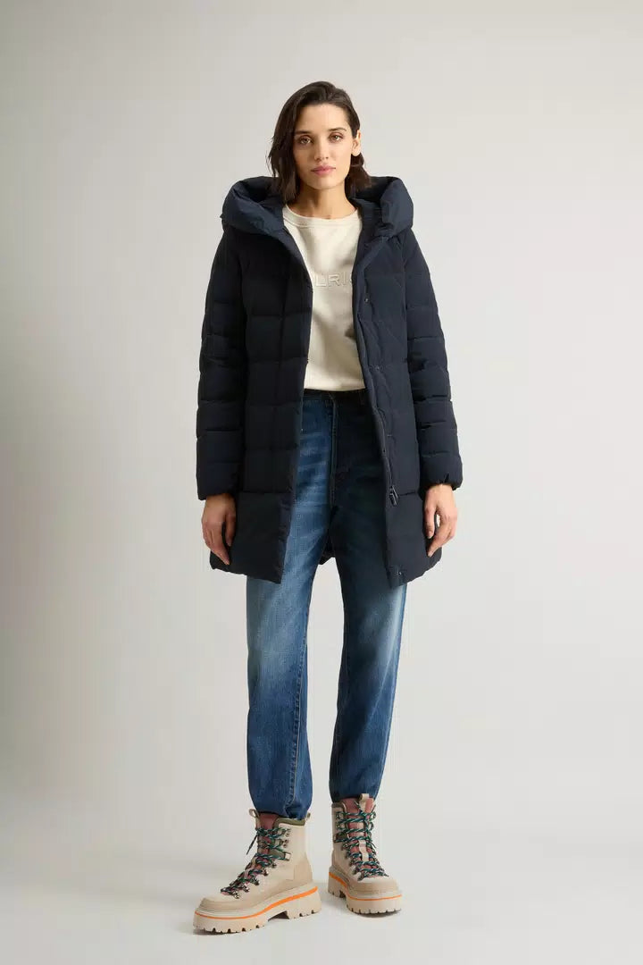 Parka Prescott Woolrich en tissu Urban Touch - Melton Blue-MANTEAU FEMME-Curling-Paris