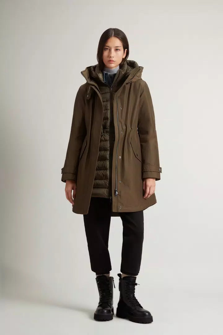 Parka Woolrich Authentic 3-en-1 en Ramar avec veste matelassée amovible - Dark Green-MANTEAU FEMME-Curling-Paris