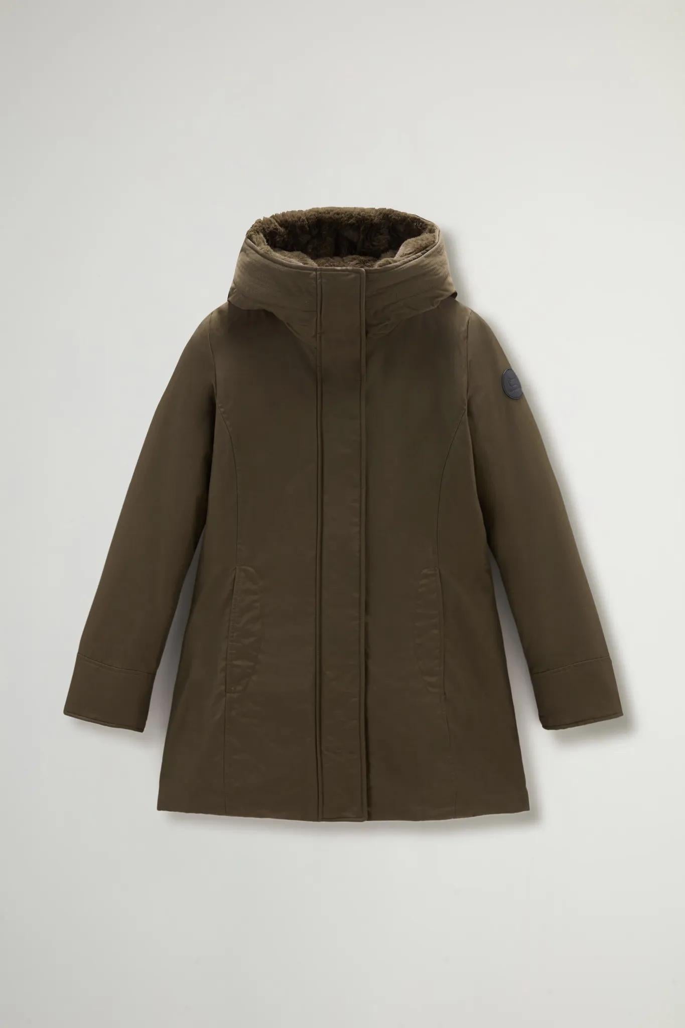 Parka Woolrich Boulder en Ramar avec capuche et col amovible en éco fourrure - Dark Green-MANTEAU FEMME-Curling-Paris