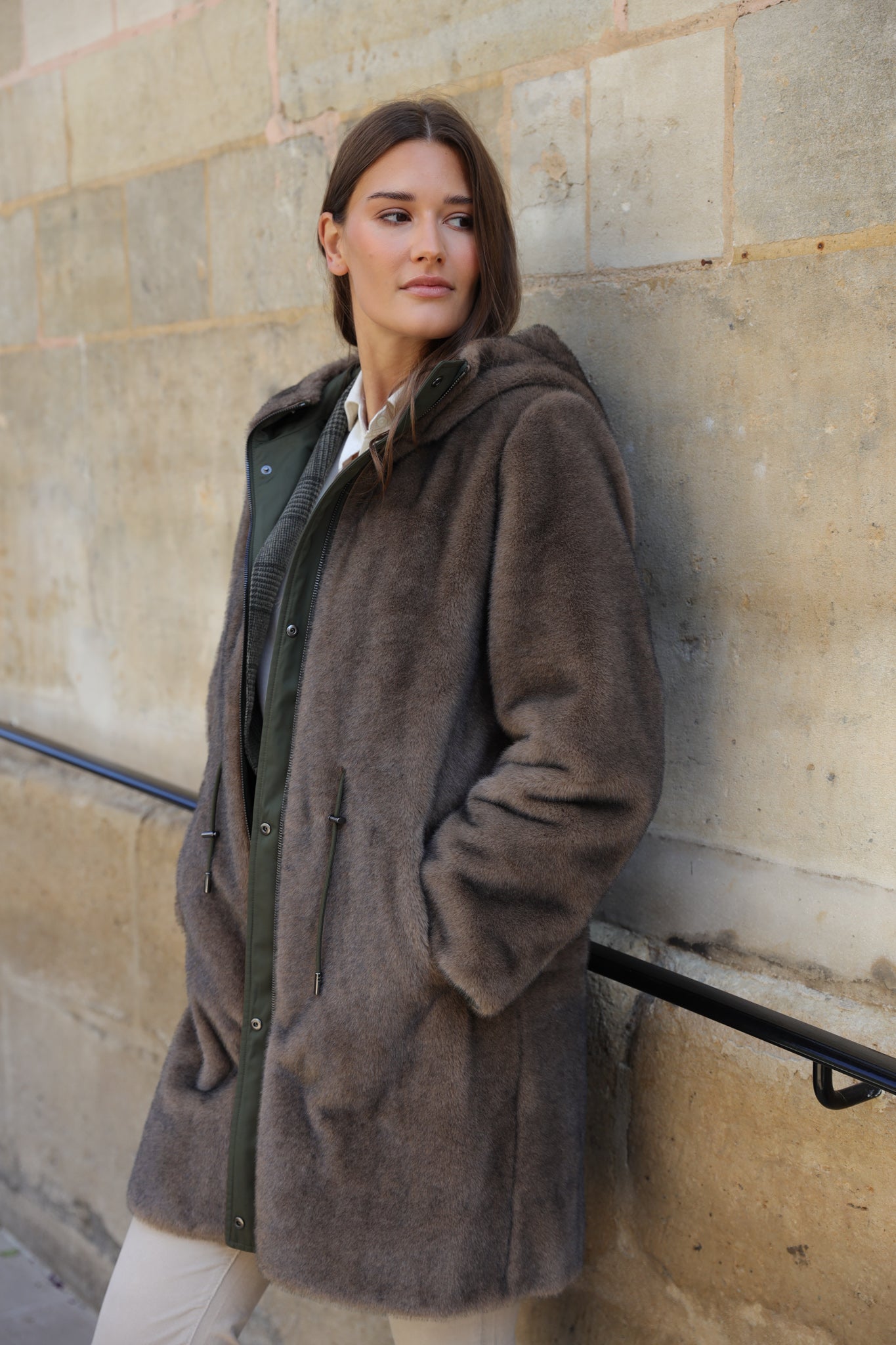 Parka réversible Camille en nylon et éco fourrure - Kaki / Moka-MANTEAU FEMME-Curling-Paris