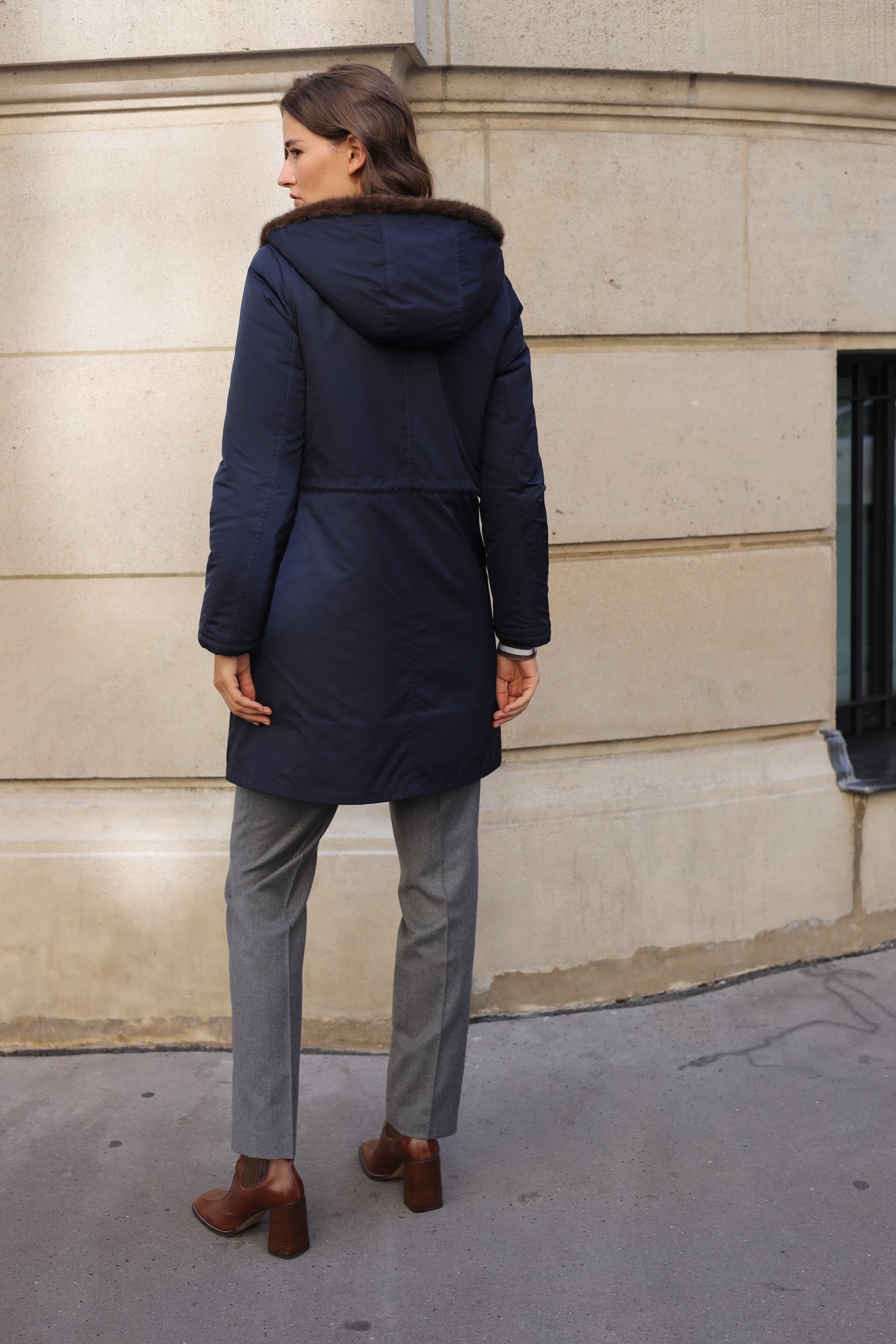 Parka réversible Camille en nylon et éco fourrure - Marine / Marron-MANTEAU FEMME-Curling-Paris