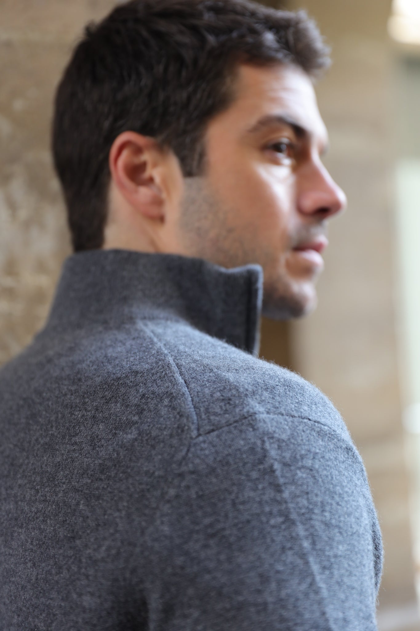 Pull Amar col zippé 100% cachemire - Anthracite-PULL HOMME-Curling-Paris