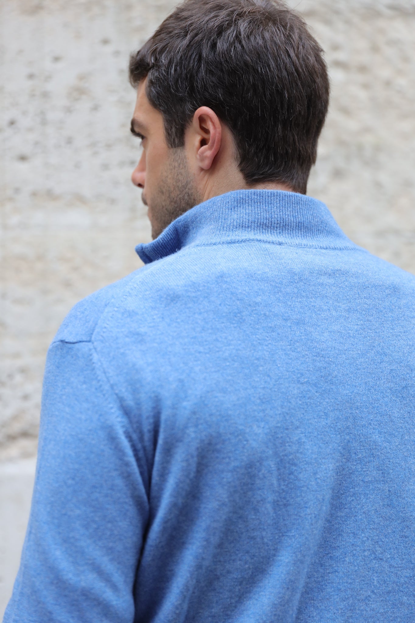 Pull Amar col zippé 100% cachemire - Bleu denim-PULL HOMME-Curling-Paris