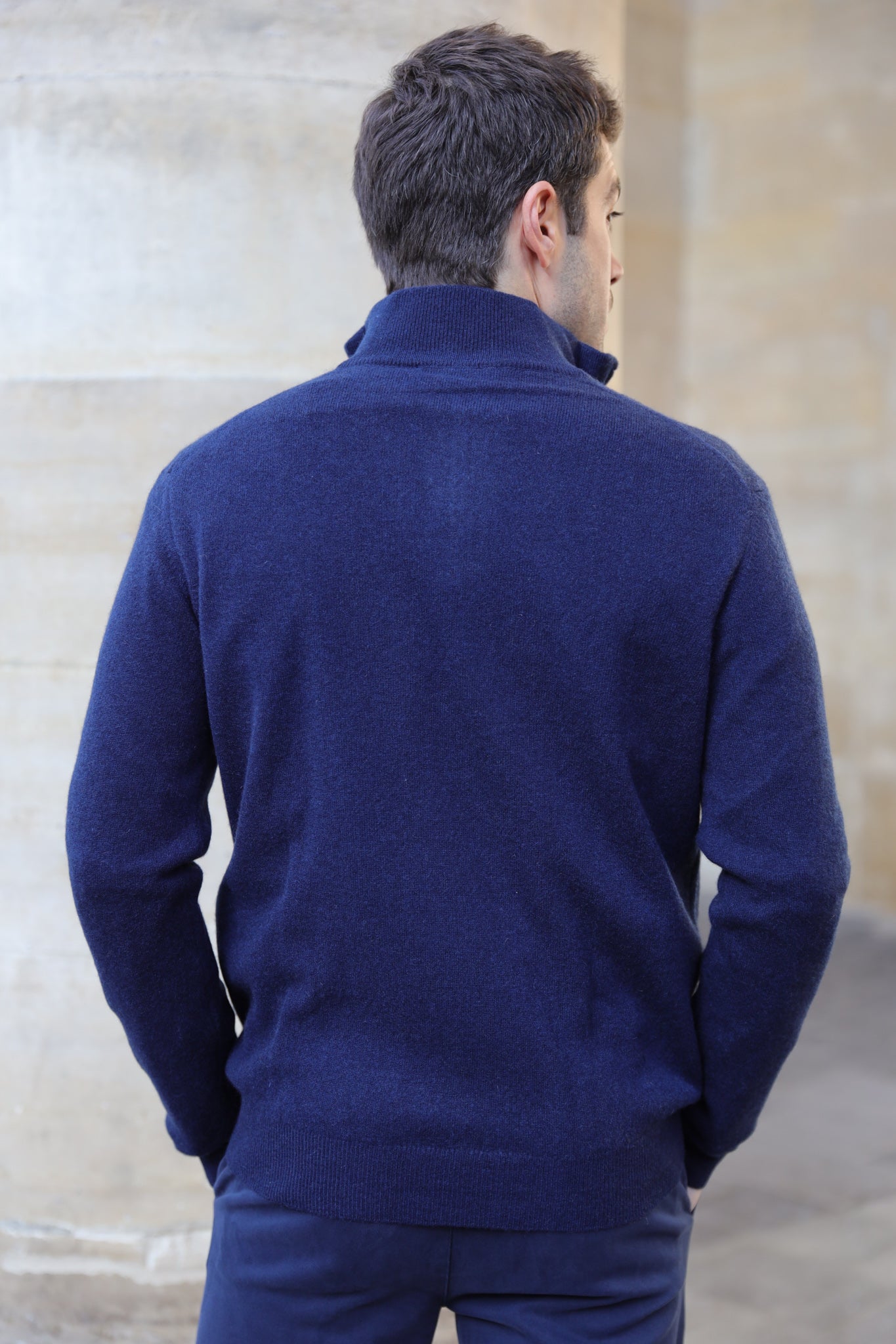 Pull Amar col zippé 100% cachemire - Marine-PULL HOMME-Curling-Paris