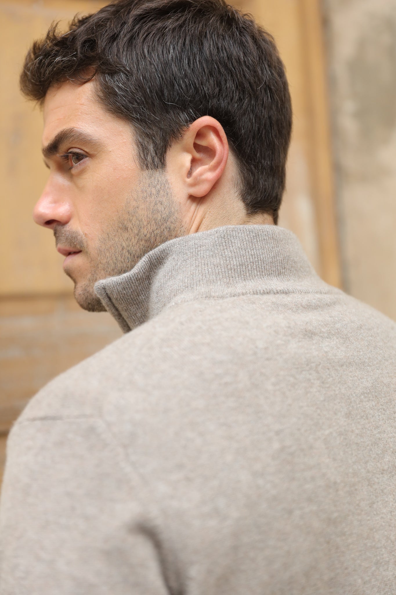 Pull Amar col zippé 100% cachemire - Taupe-PULL HOMME-Curling-Paris