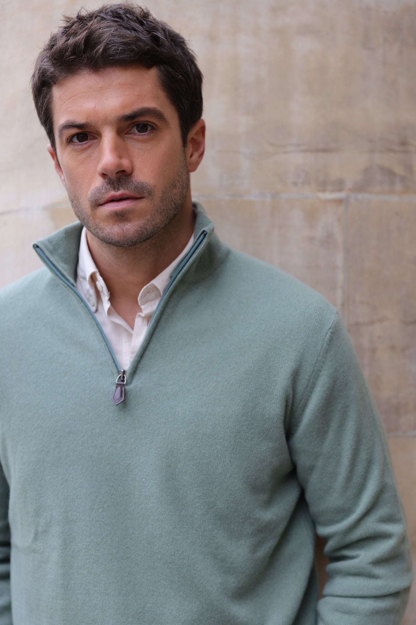 Pull Amar col zippé 100% cachemire - Vert-PULL HOMME-Curling-Paris