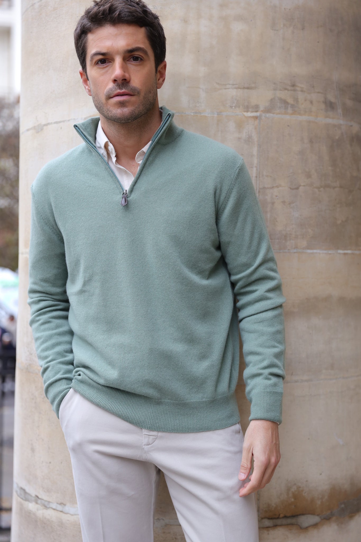 Pull Amar col zippé 100% cachemire - Vert-PULL HOMME-Curling-Paris