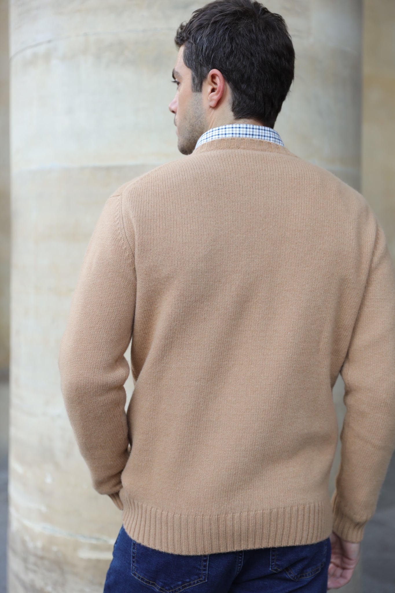 Pull Arthur col rond en laine et cachemire - Camel-PULL HOMME-Curling-Paris