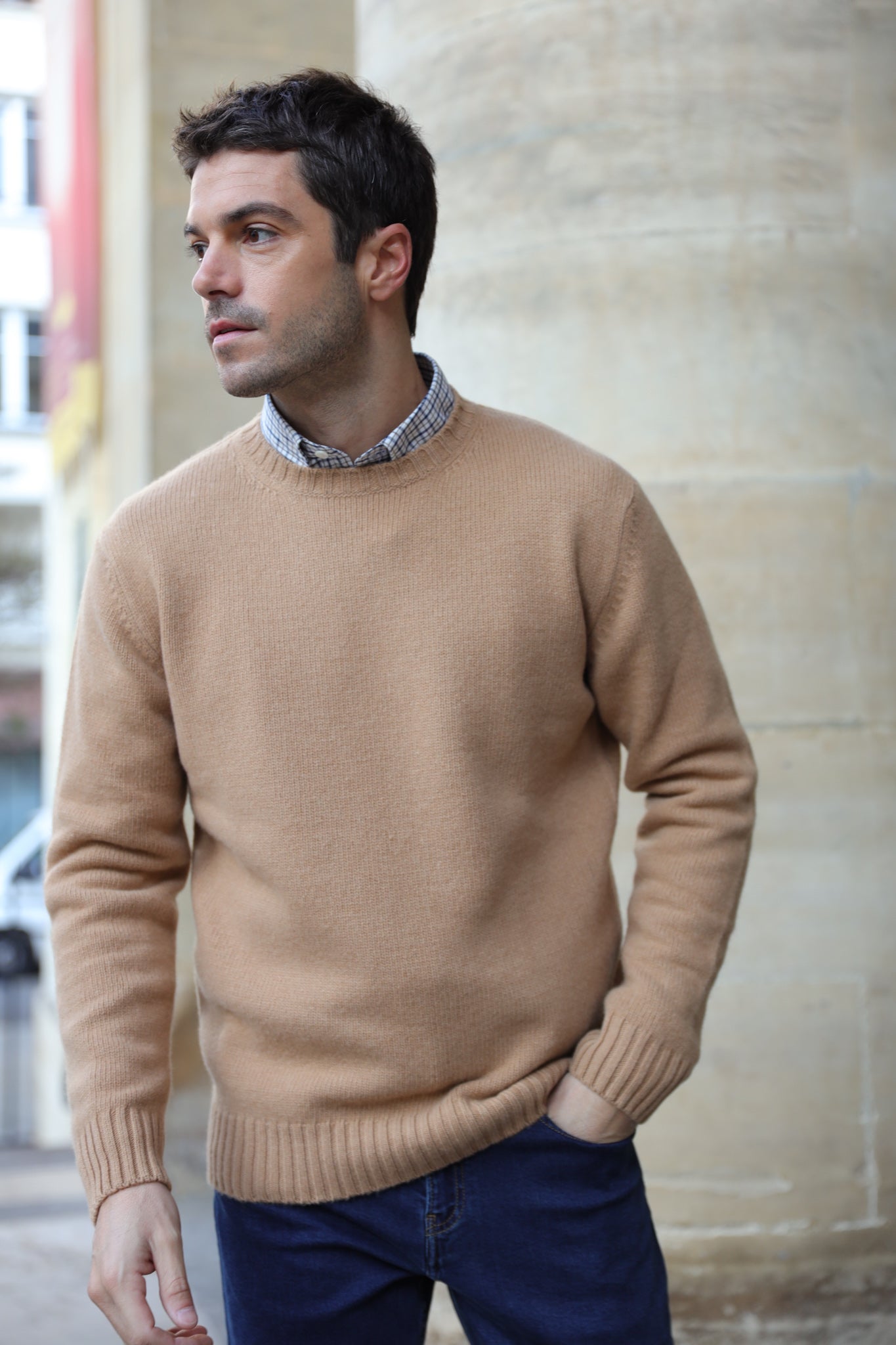 Pull Arthur col rond en laine et cachemire - Camel-PULL HOMME-Curling-Paris