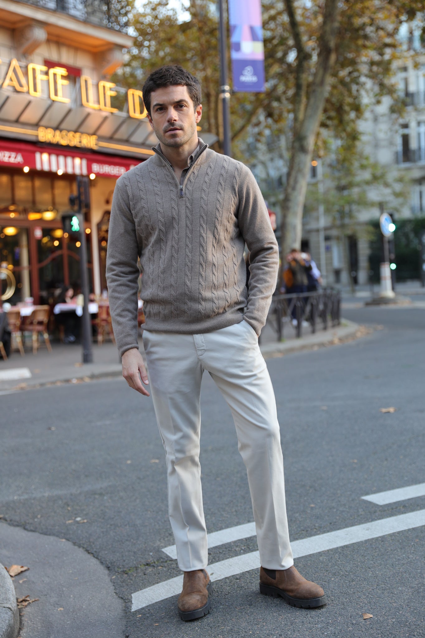 Pull Carlo à torsades col zippé en laine et cachemire - Beige-PULL HOMME-Curling-Paris