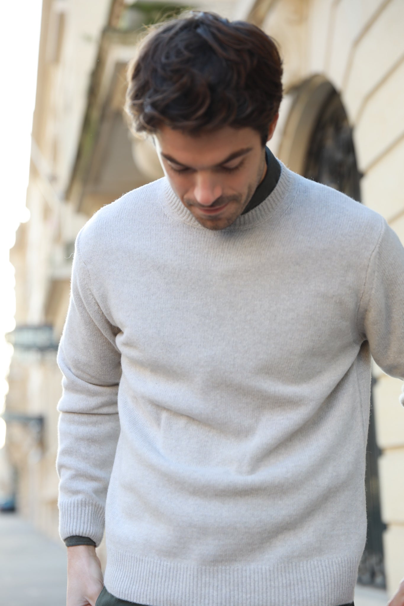 Pull laine beige discount homme