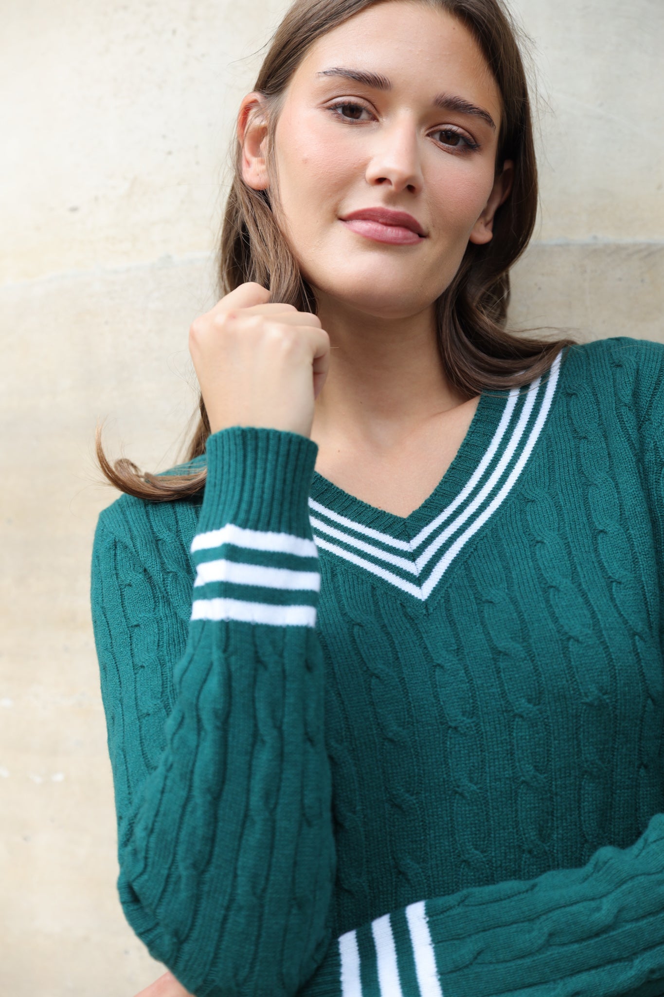 Pull Maeva Col V en laine et cachemire - Vert-PULL FEMME-Curling-Paris